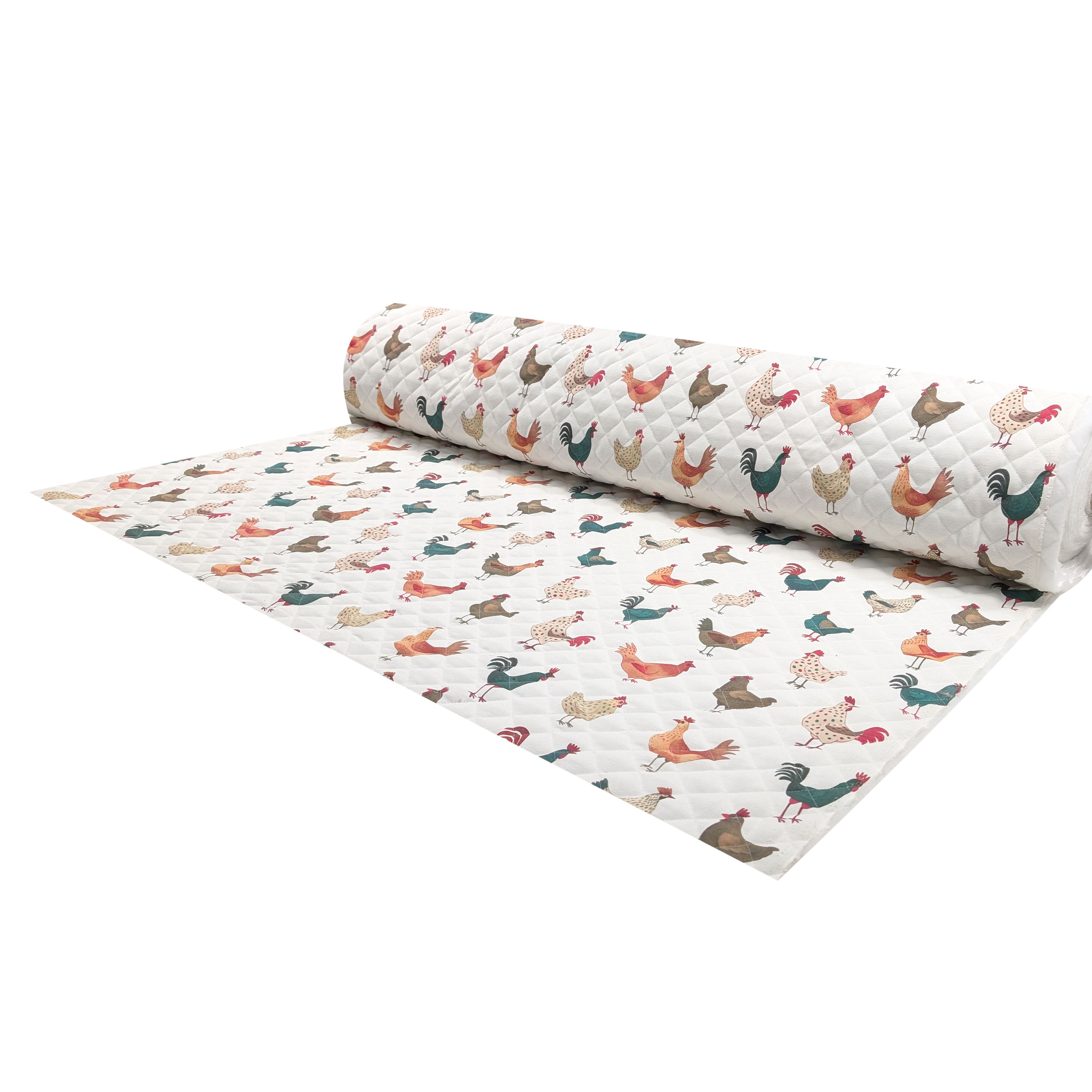 Tessuto Trapuntato Bianco Galline Image