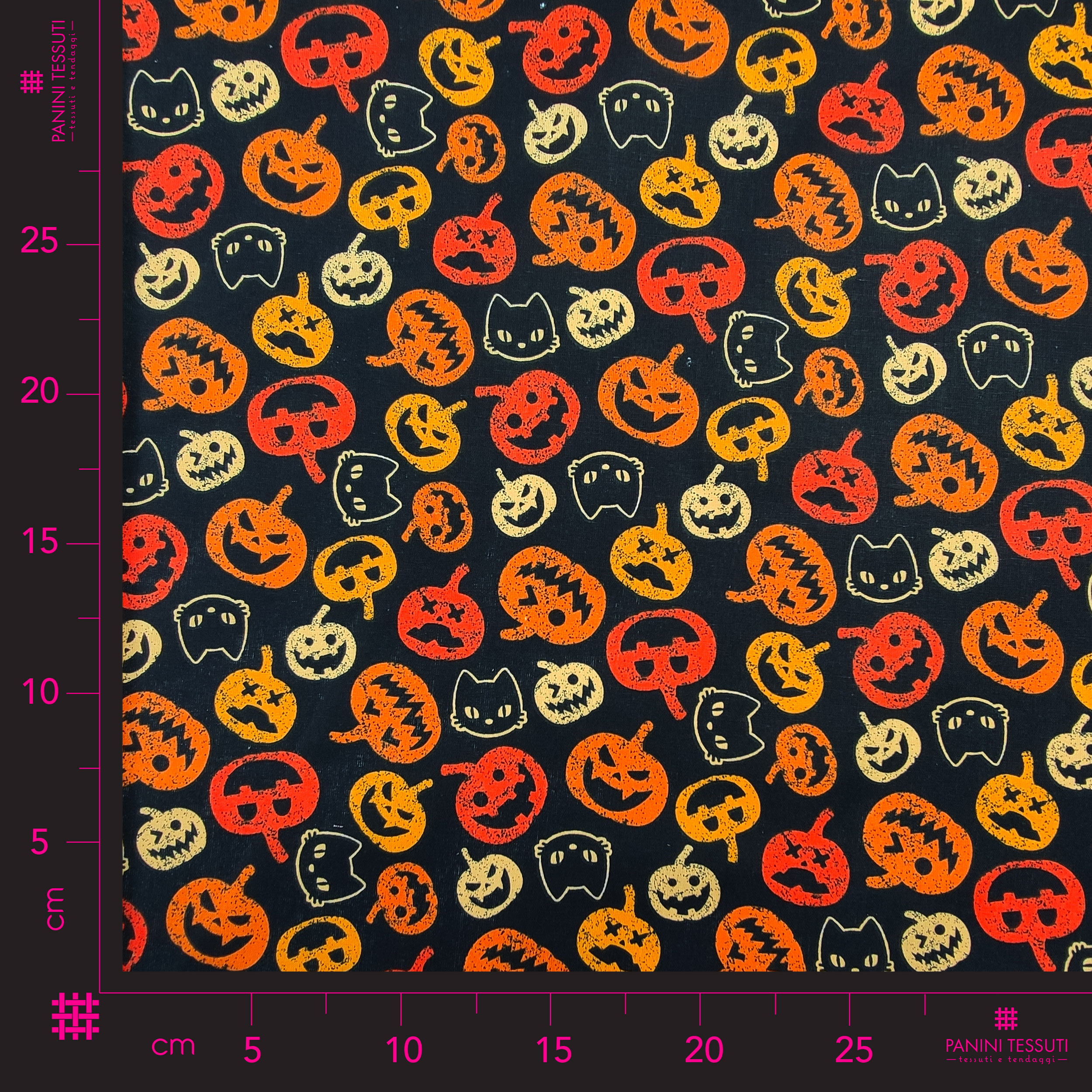 Tessuto di Cotone Zucche Halloween e Gatti Image