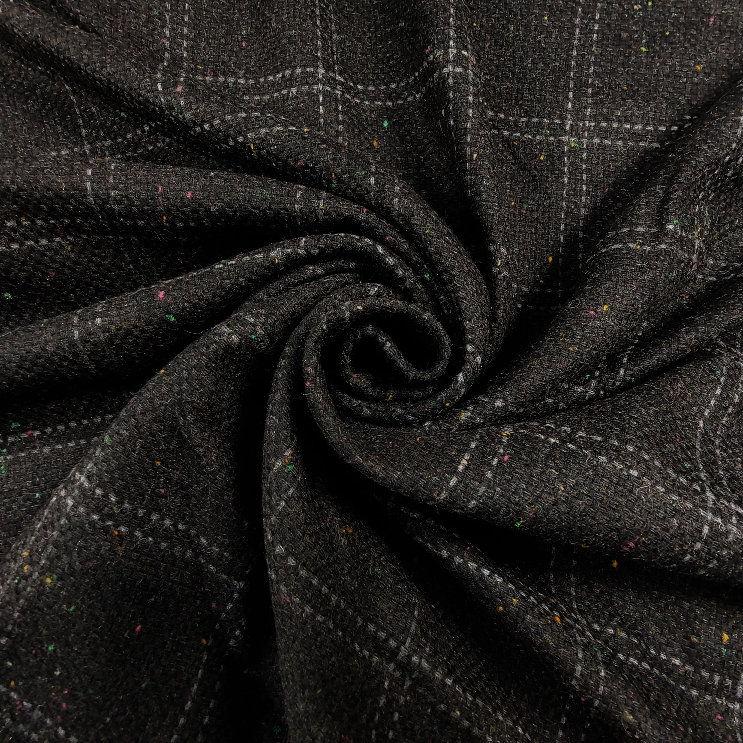 Scampolo Tessuto Abbigliamento Quadri Nero Melange