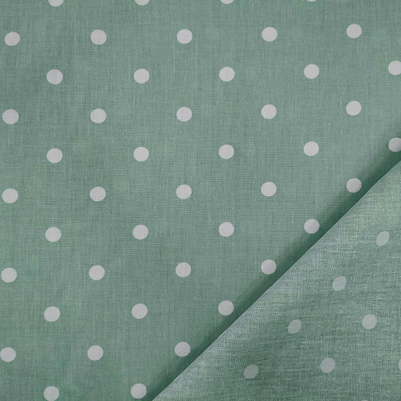 Leggero tessuto di cotone verde pois bianchi