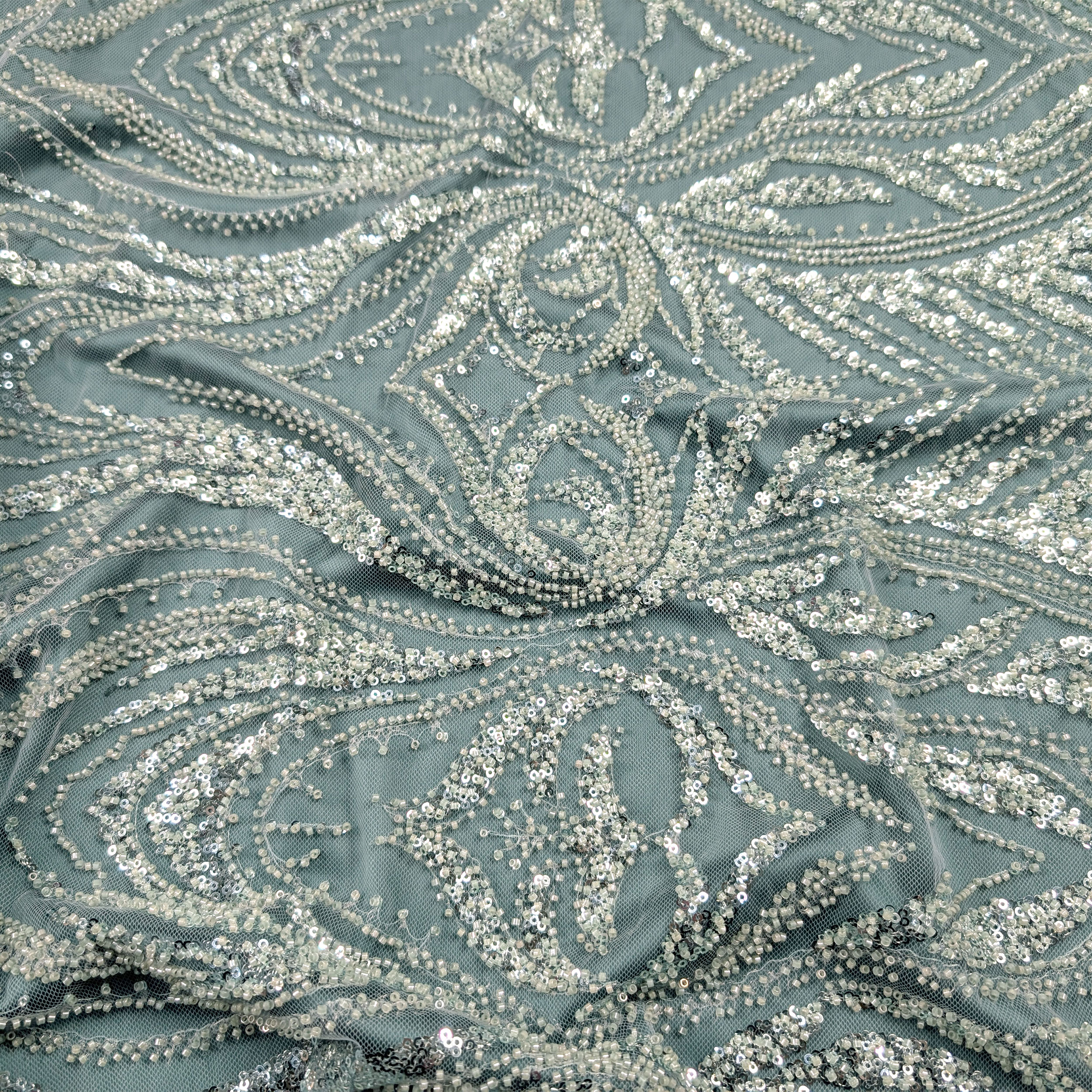 Tessuto Paillettes Ricamo Menta Image