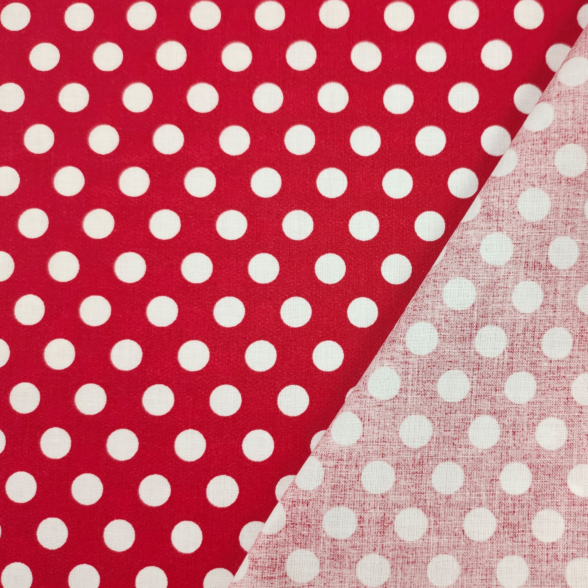 Tessuto Cotone Rosso a Pois Grandi Image
