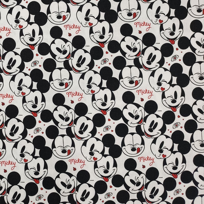 Tessuto Cotone Disney Faccine Mickey Mouse Mini