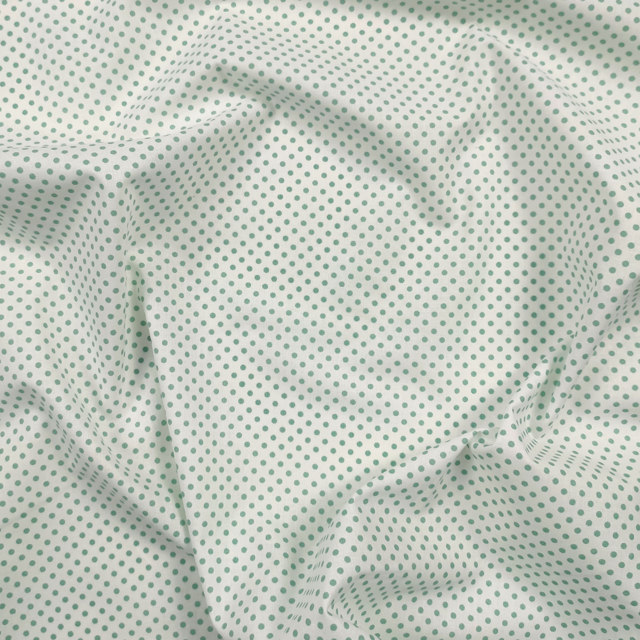 Tessuto Cotone Bianco Pois Menta Image