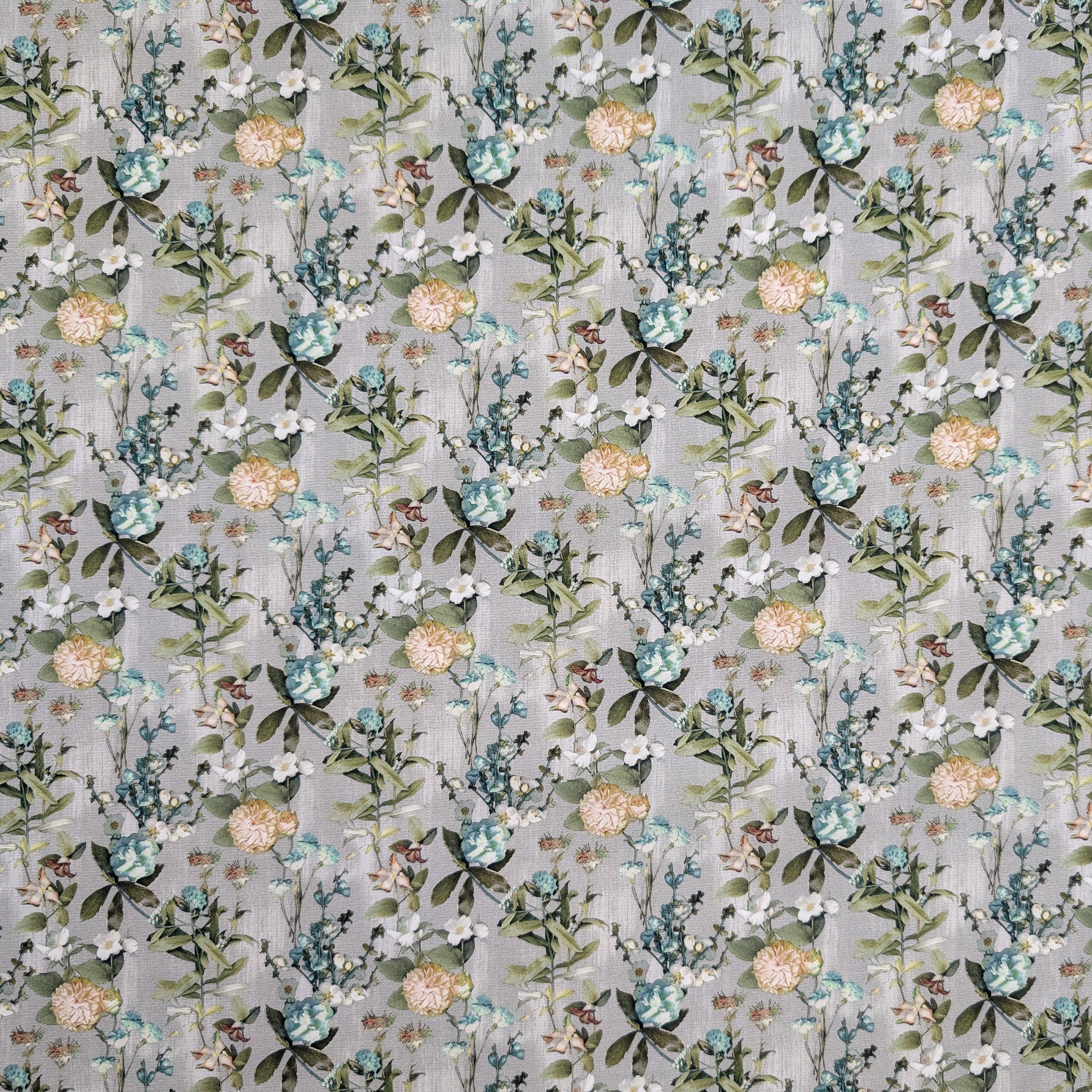 Popeline Cotone Floreale Fiori Petrolio e Gialli Image