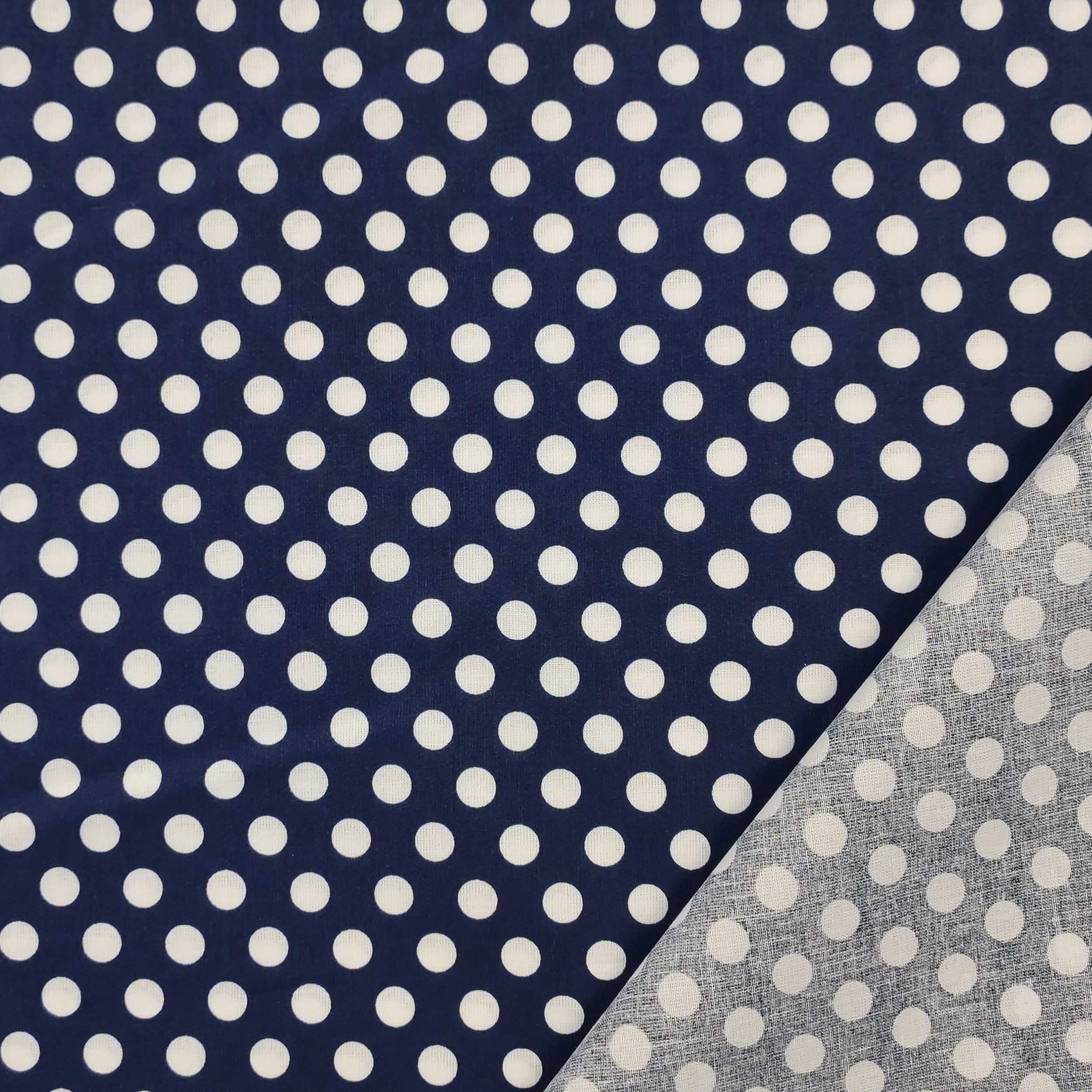 Tessuto Cotone Blu Notte con Pois Grandi Image