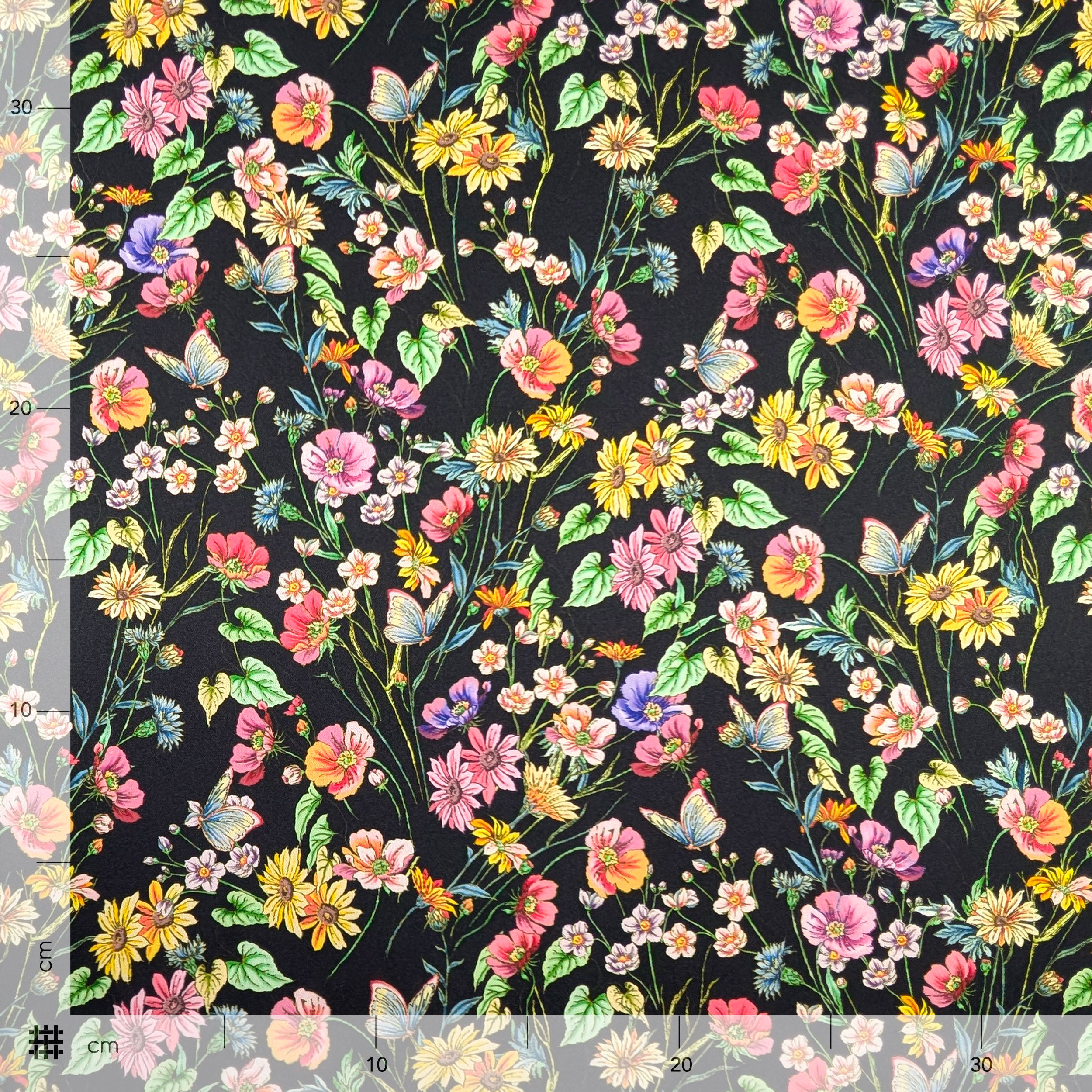 Raso Setato Alta Moda Fiori Colorati Sfondo Nero Image