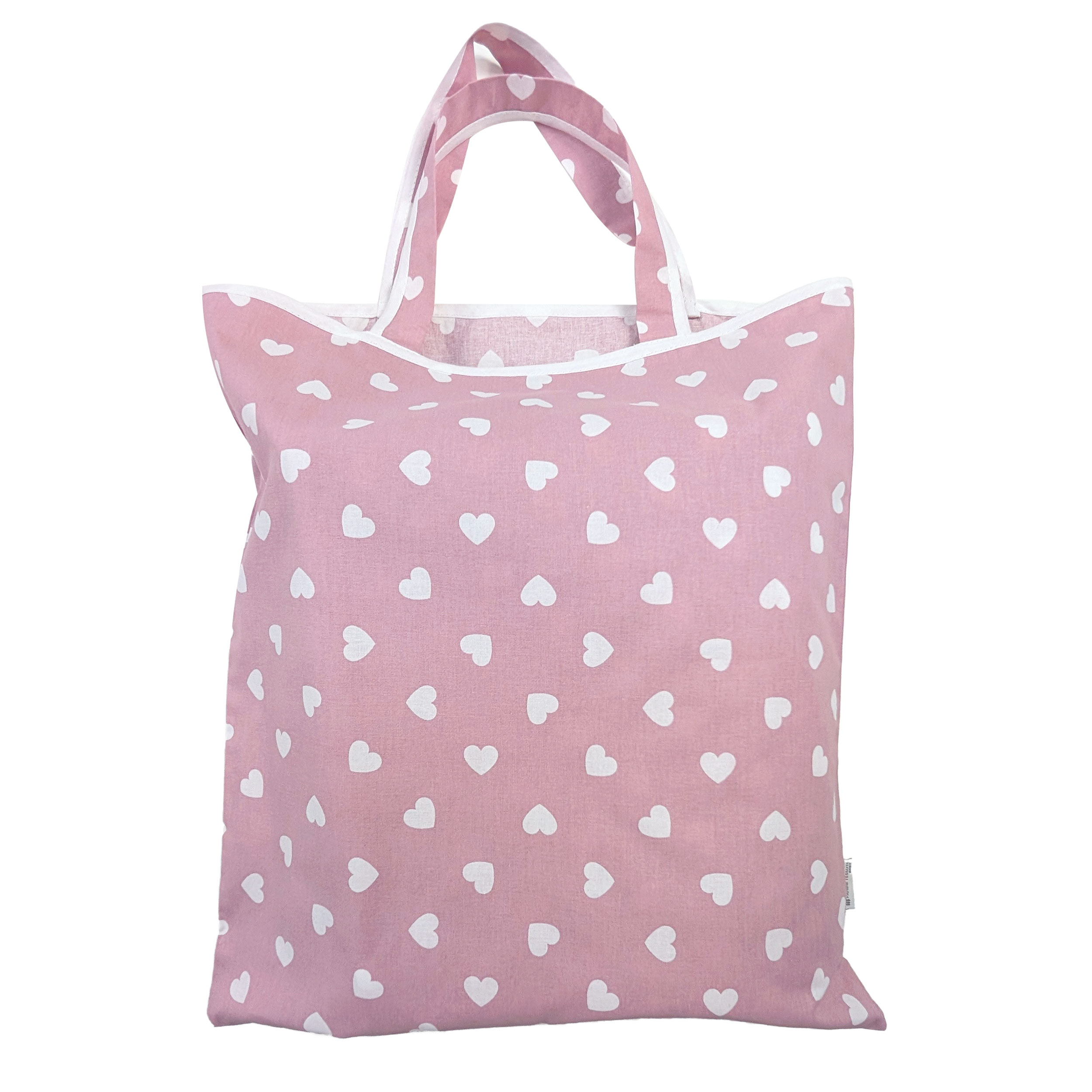 Borsa Porta Sacco Nanna Cuori Bianchi Sfondo Rosa Antico Image