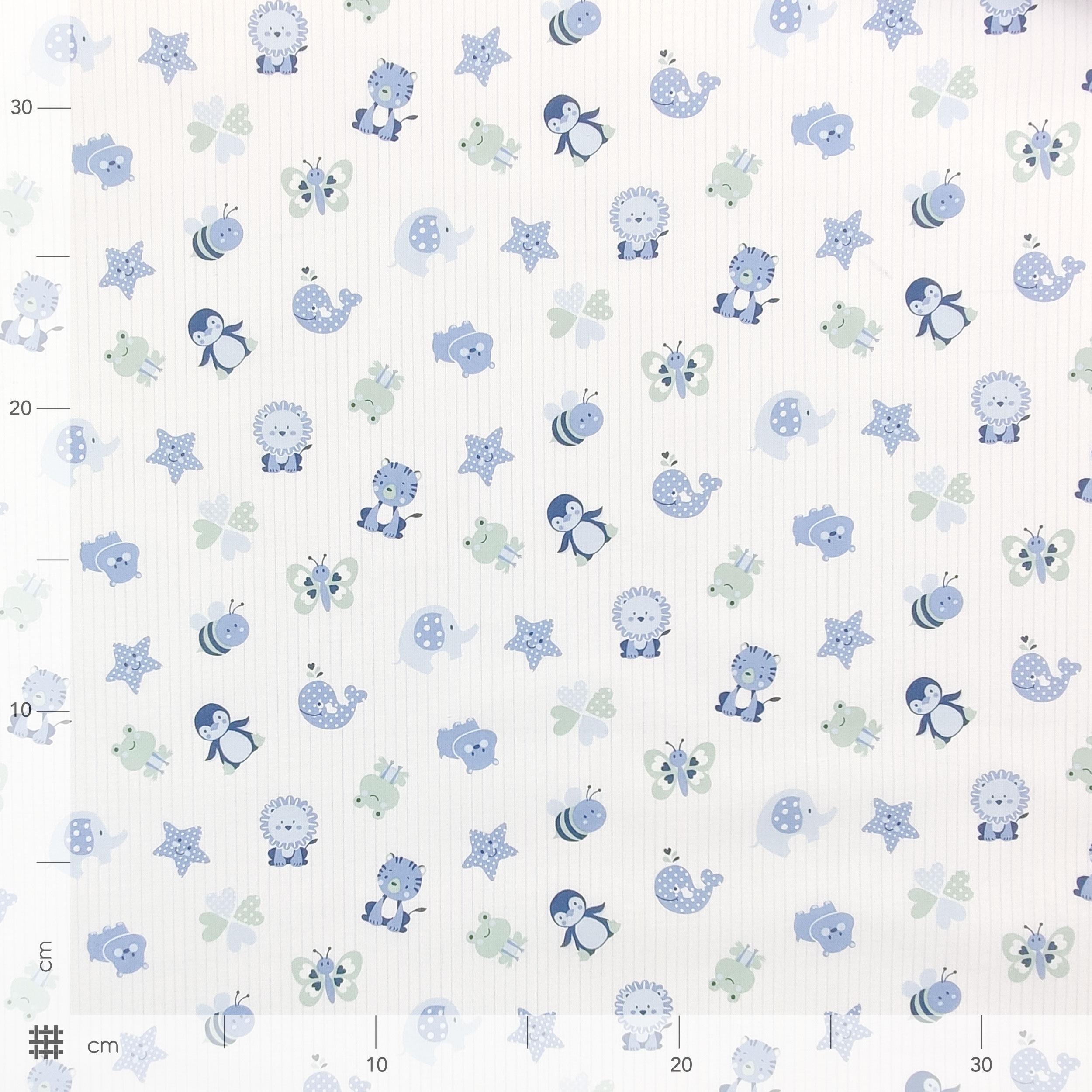 Cotone Cuccioli Blu Sfondo Rigato