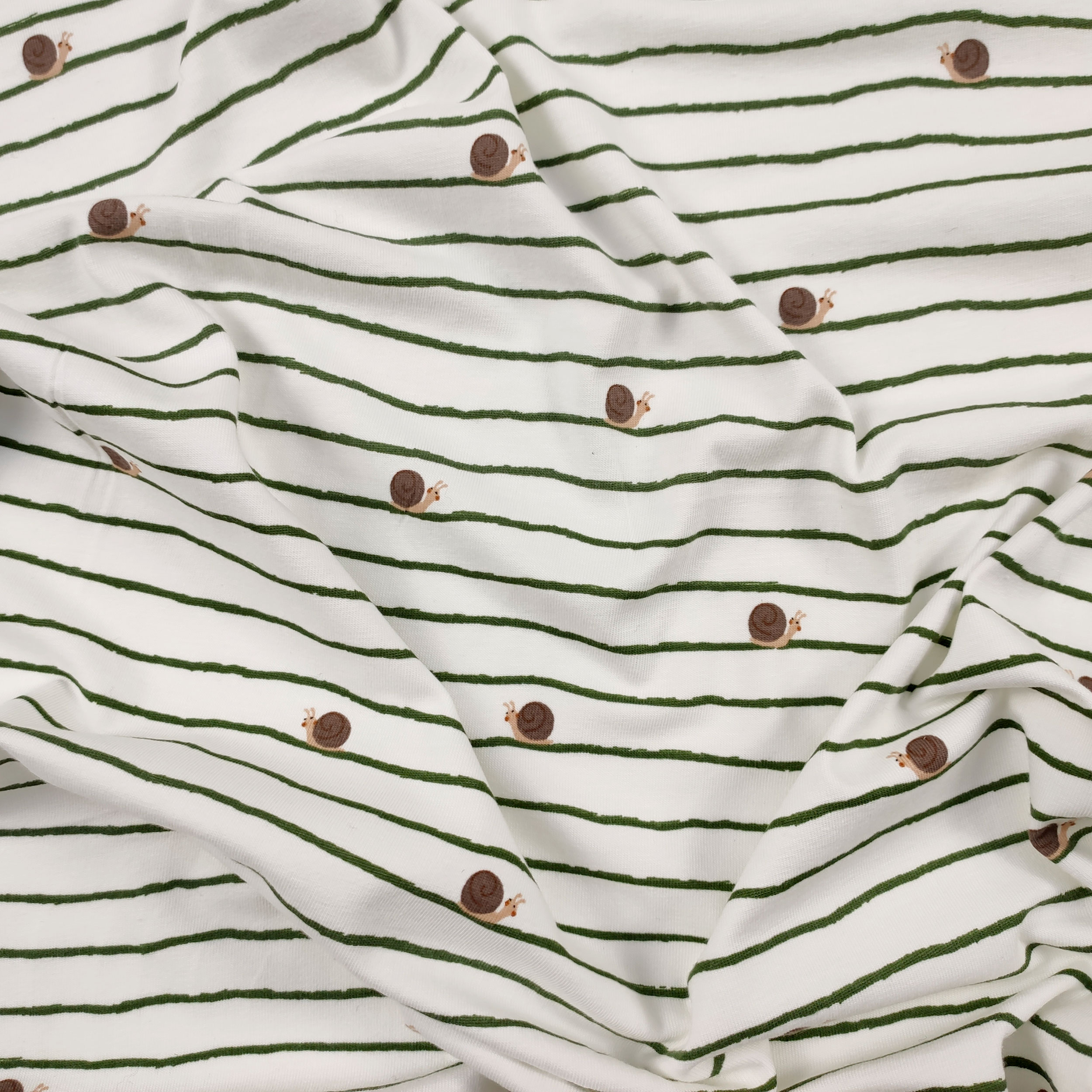 Jersey Cotone Fantasia Lumache e Righe Verdi