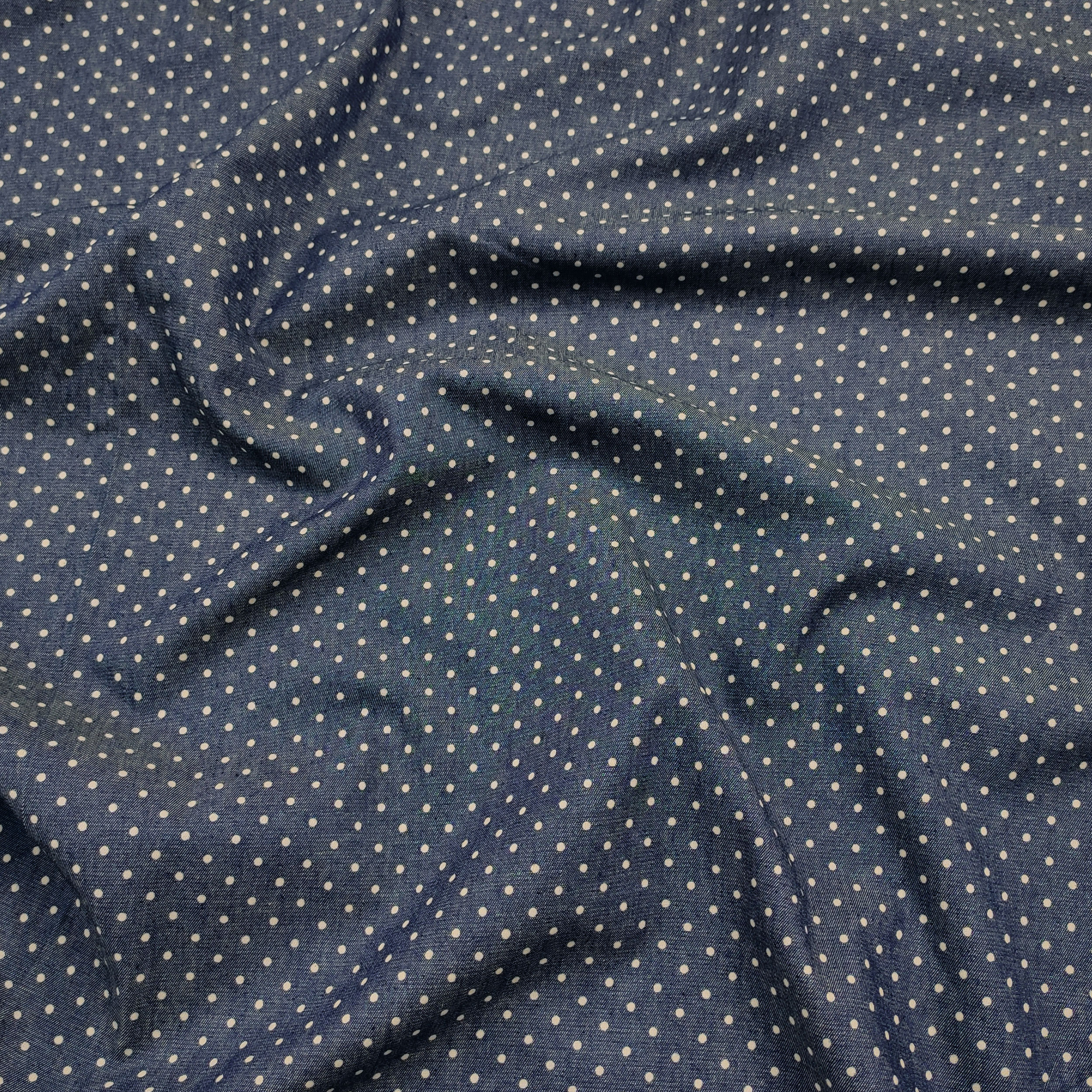 Jeans Leggero di Cotone Pois Bianchi