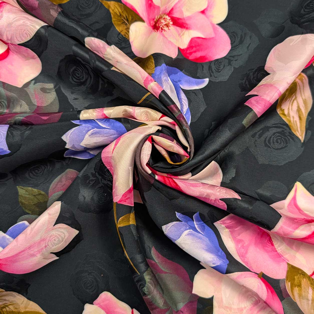 Misto Seta Nero Fiori Lilla e Rosa Image