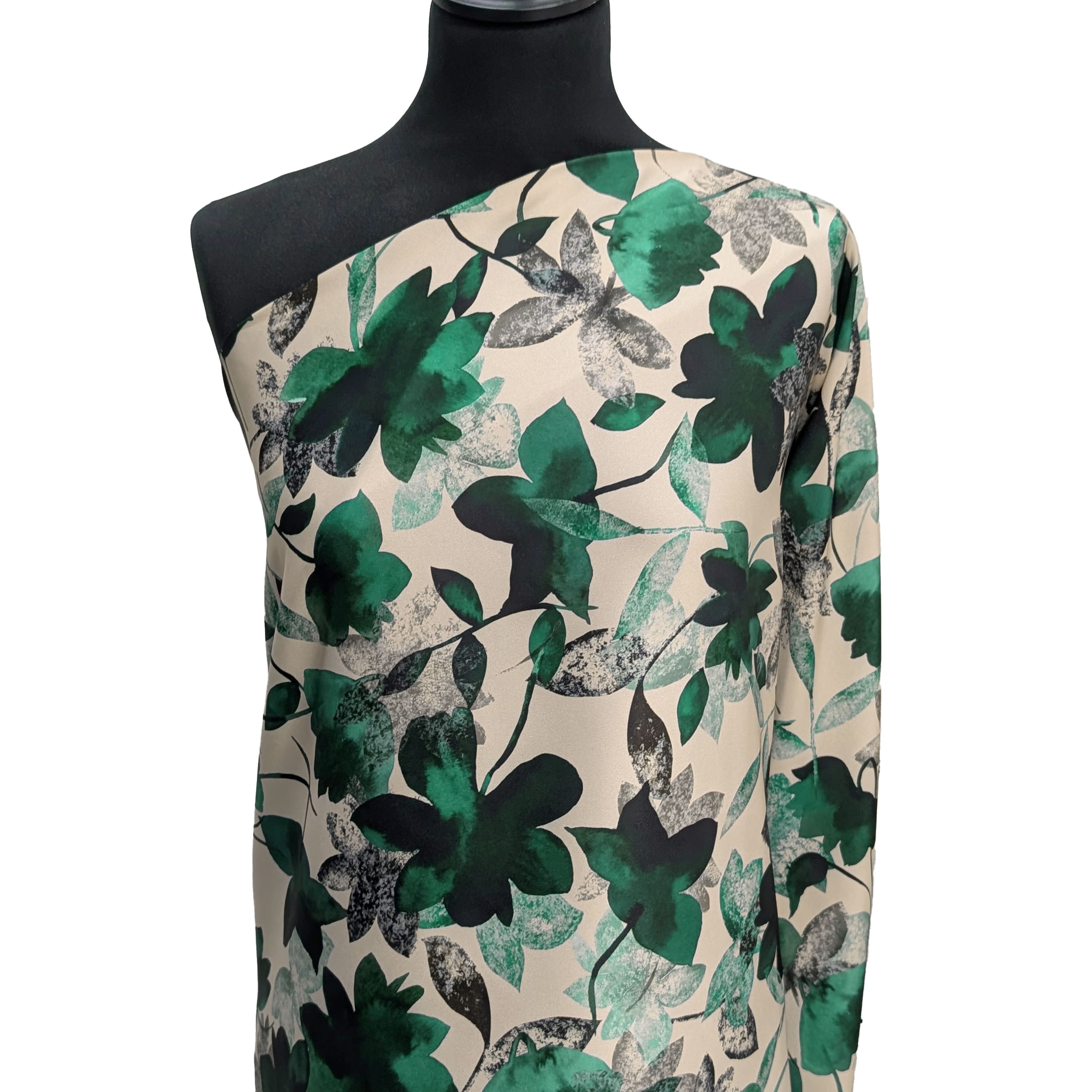 Raso Setato Alta Moda Fiori Verdi Image