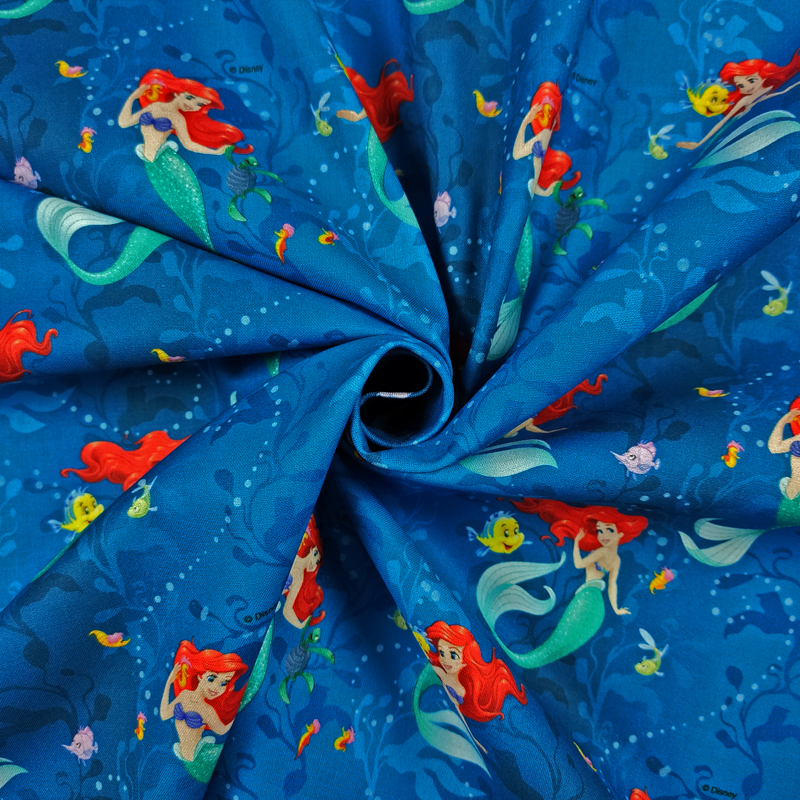 Ritaglio Tessuto Cotone Disney Sirenetta e Flounder 50x140 cm
