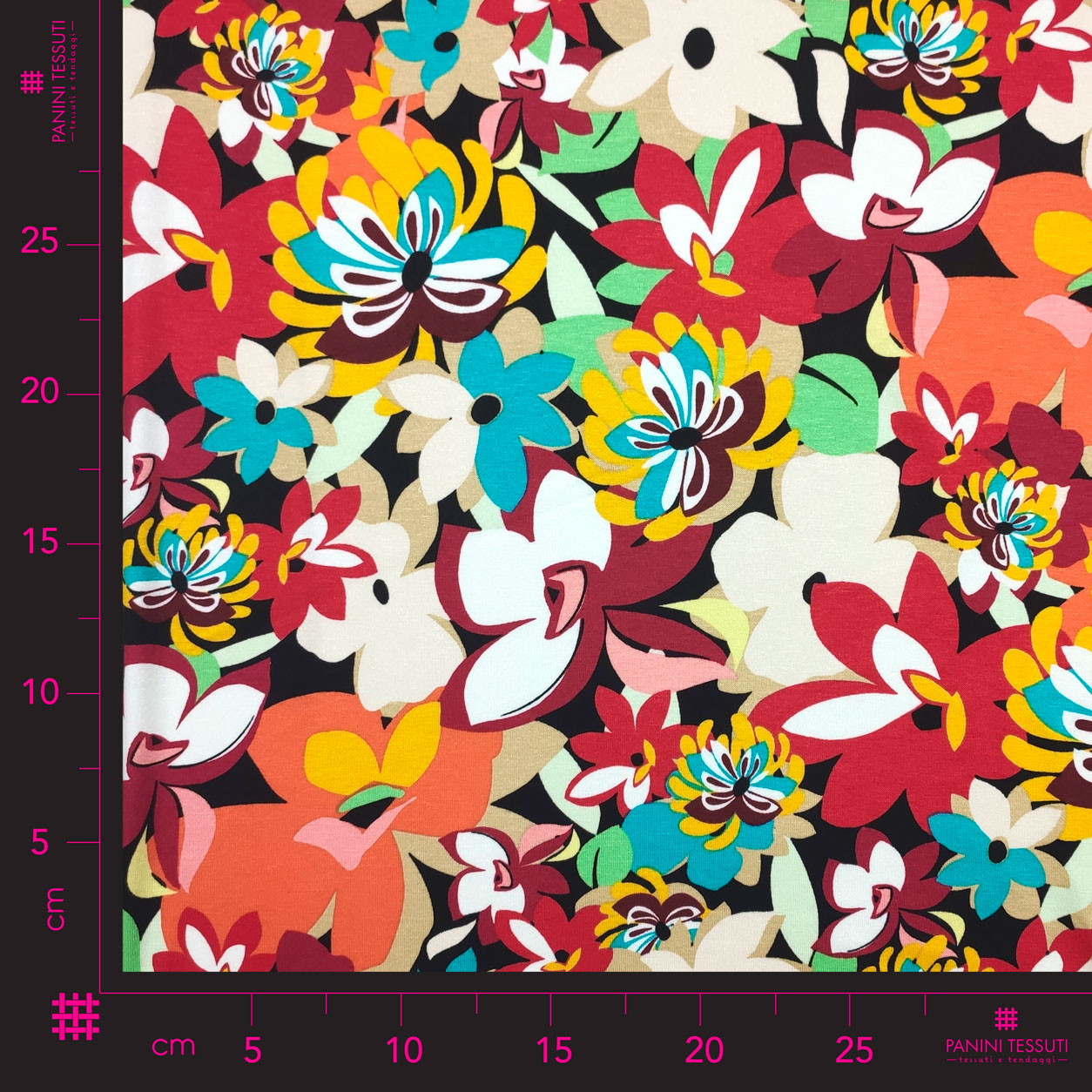 Tessuto jersey fiori fuxia arancio