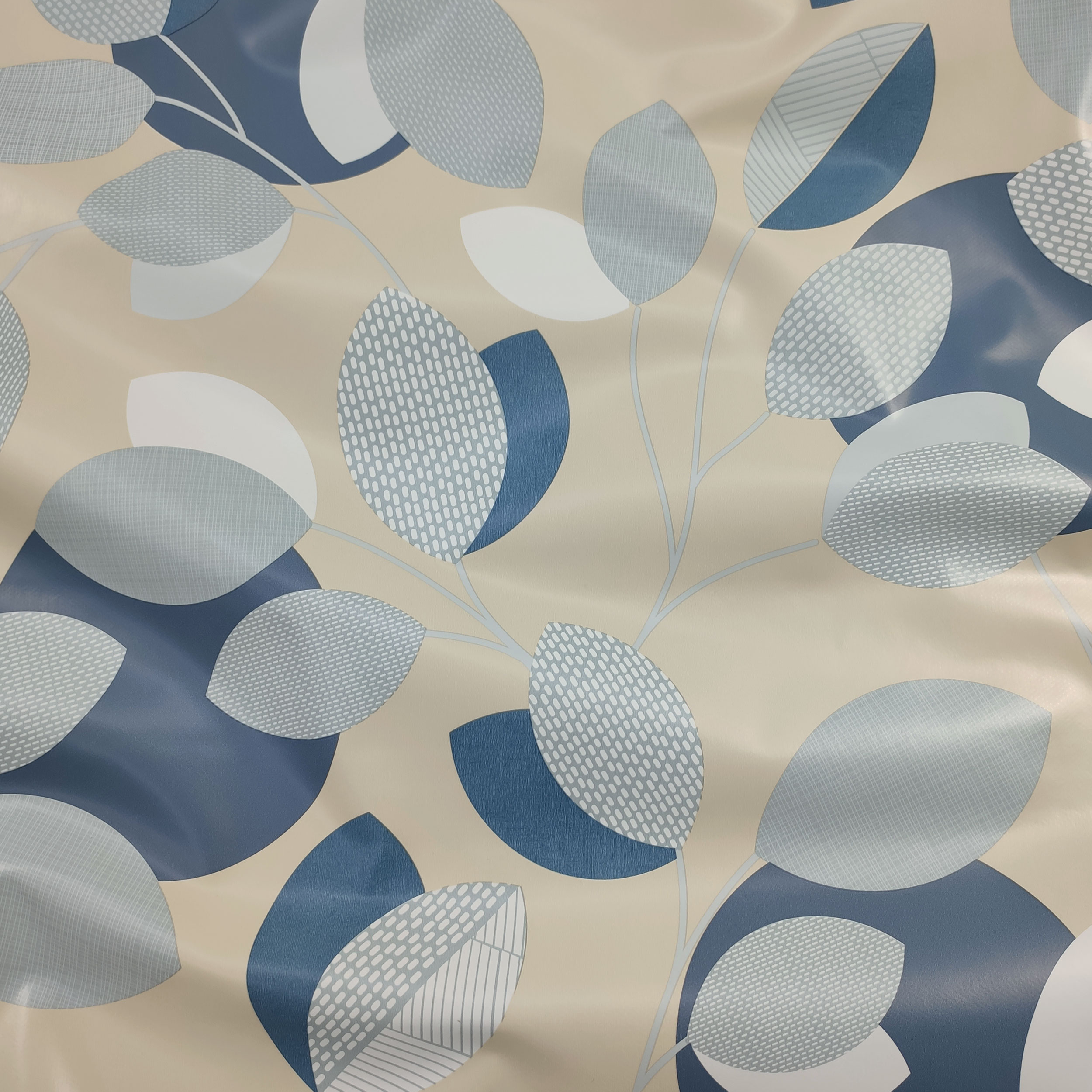 Tessuto per Tovaglia Plastificata Foglie Azzurre e Blu