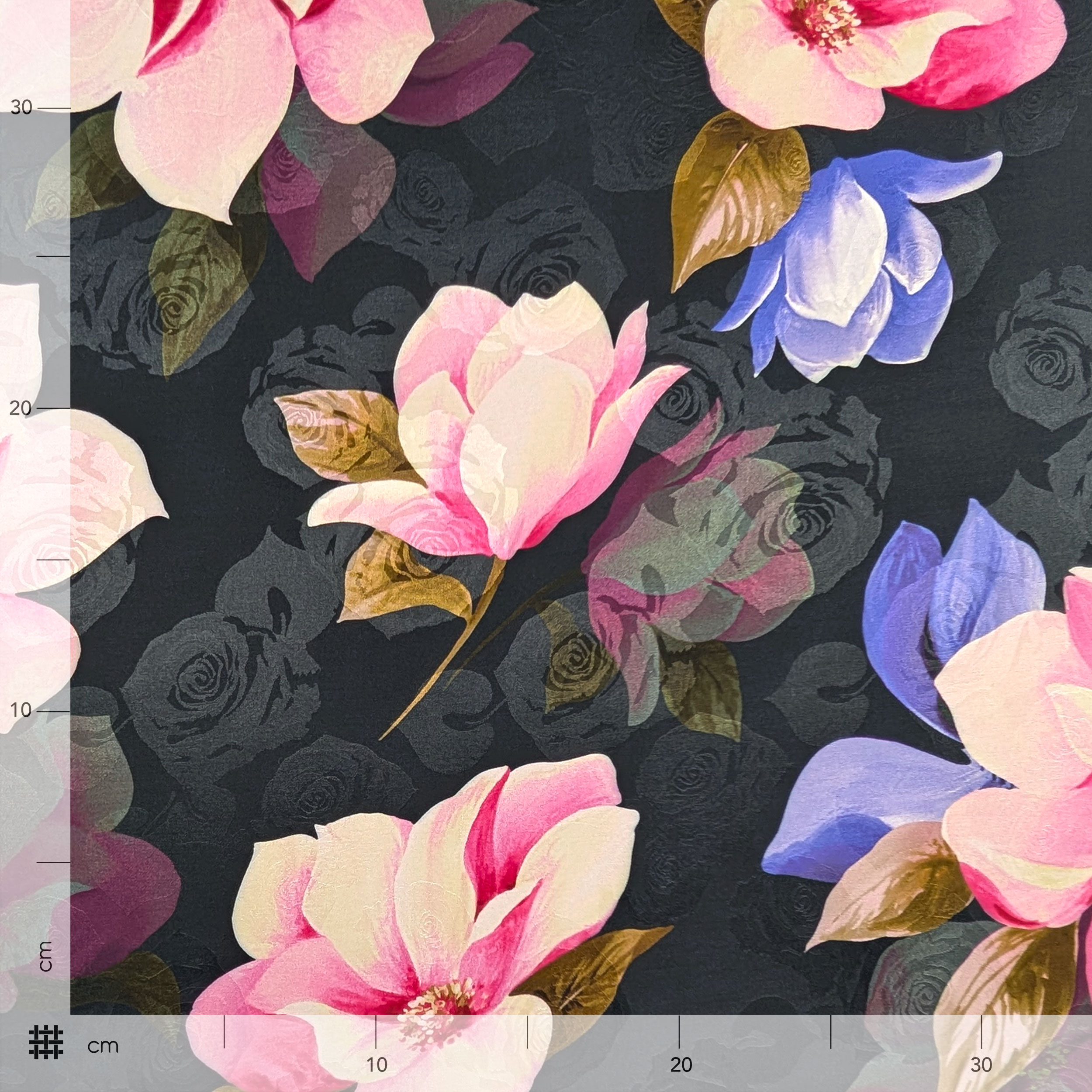 Misto Seta Nero Fiori Lilla e Rosa Image