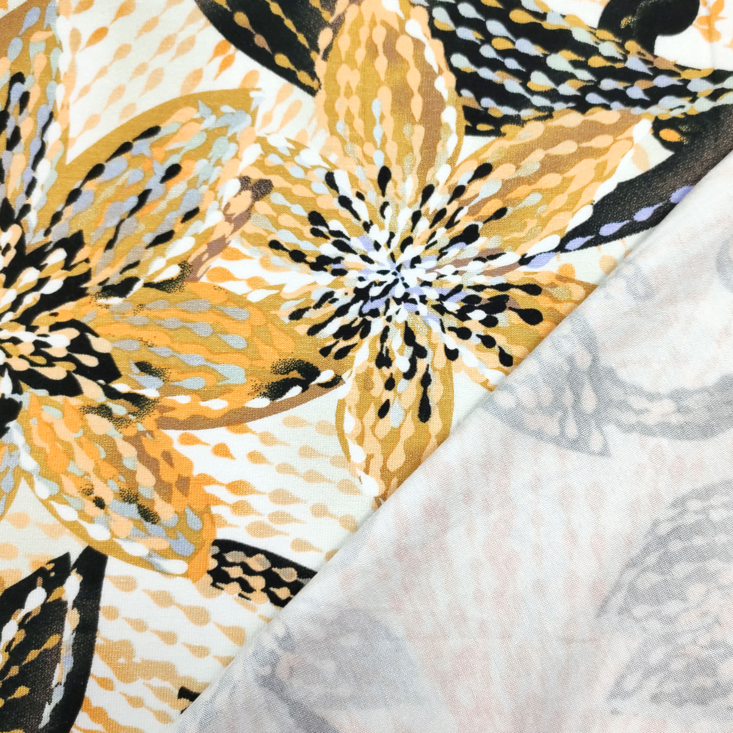 Viscosa Elasticizzata Fiori Ocra e Neri