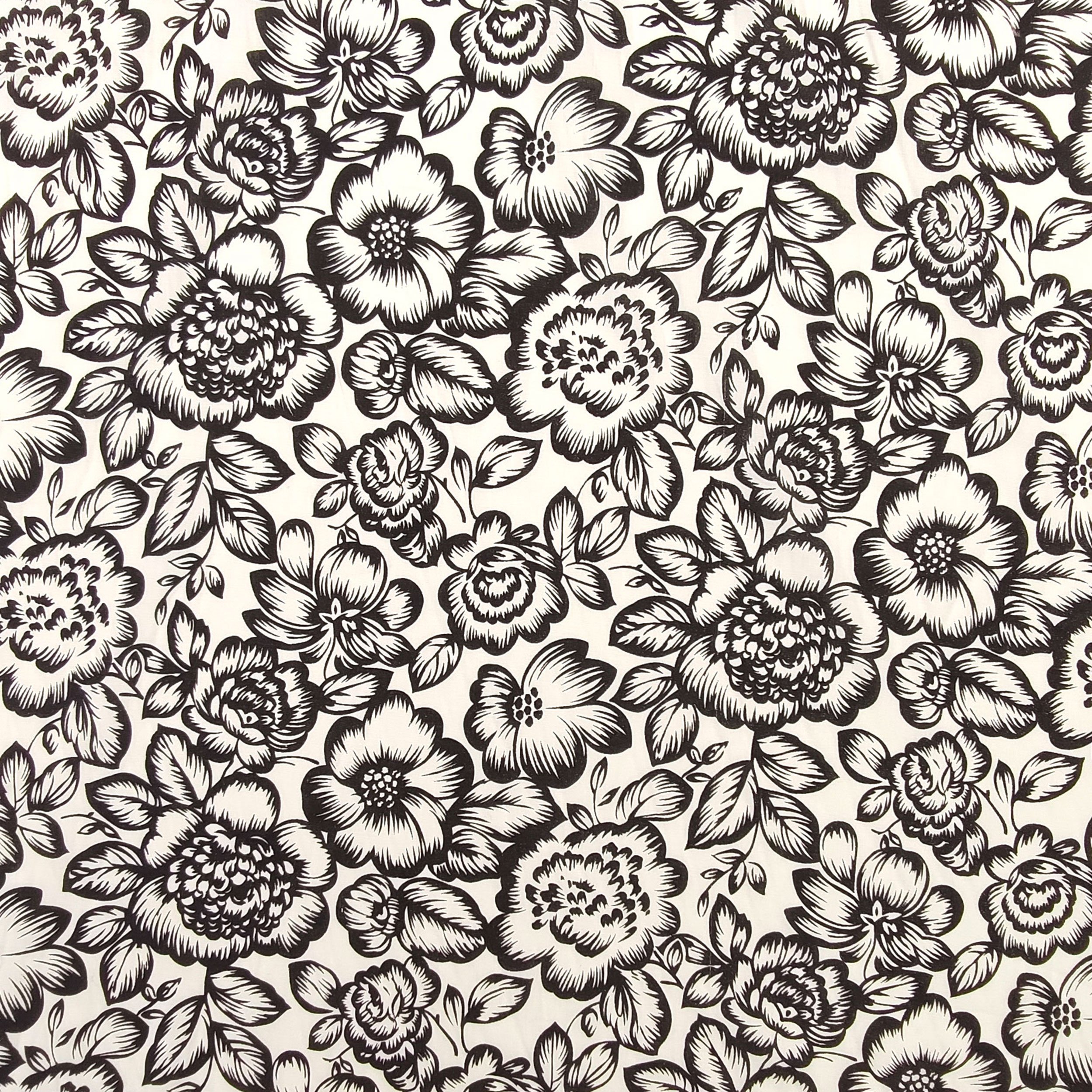 Tessuto in Cotone Fantasia Fiori Neri