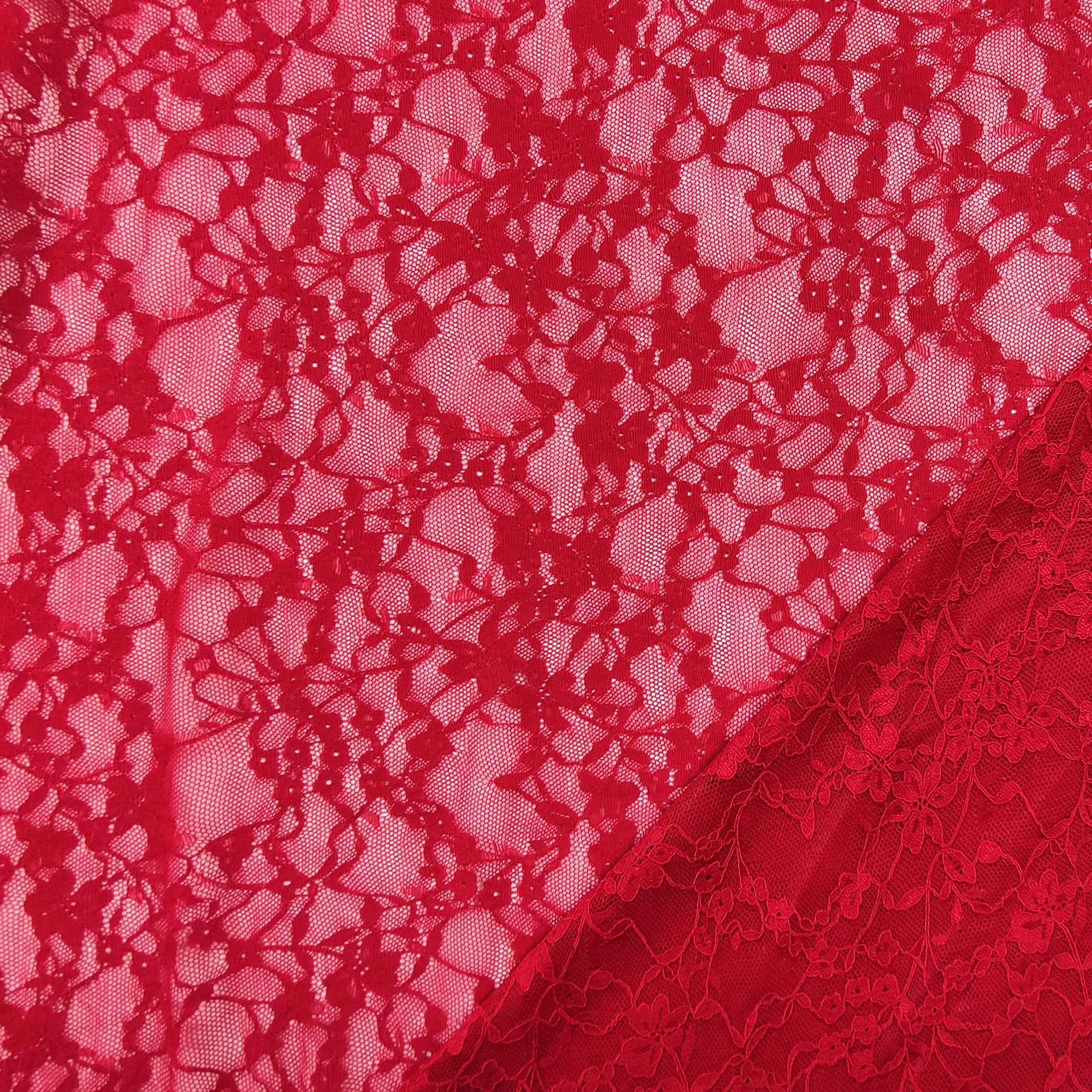 Pizzo Elastico Floreale in Rosso