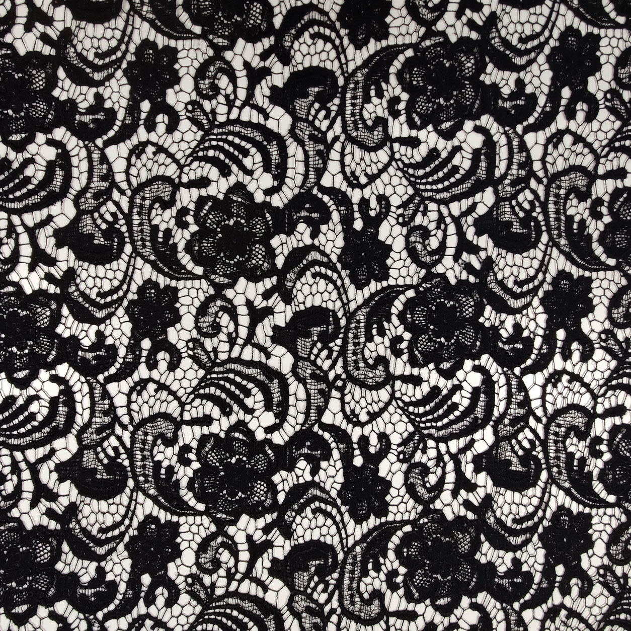 Tessuto Pizzo Fiori Nero