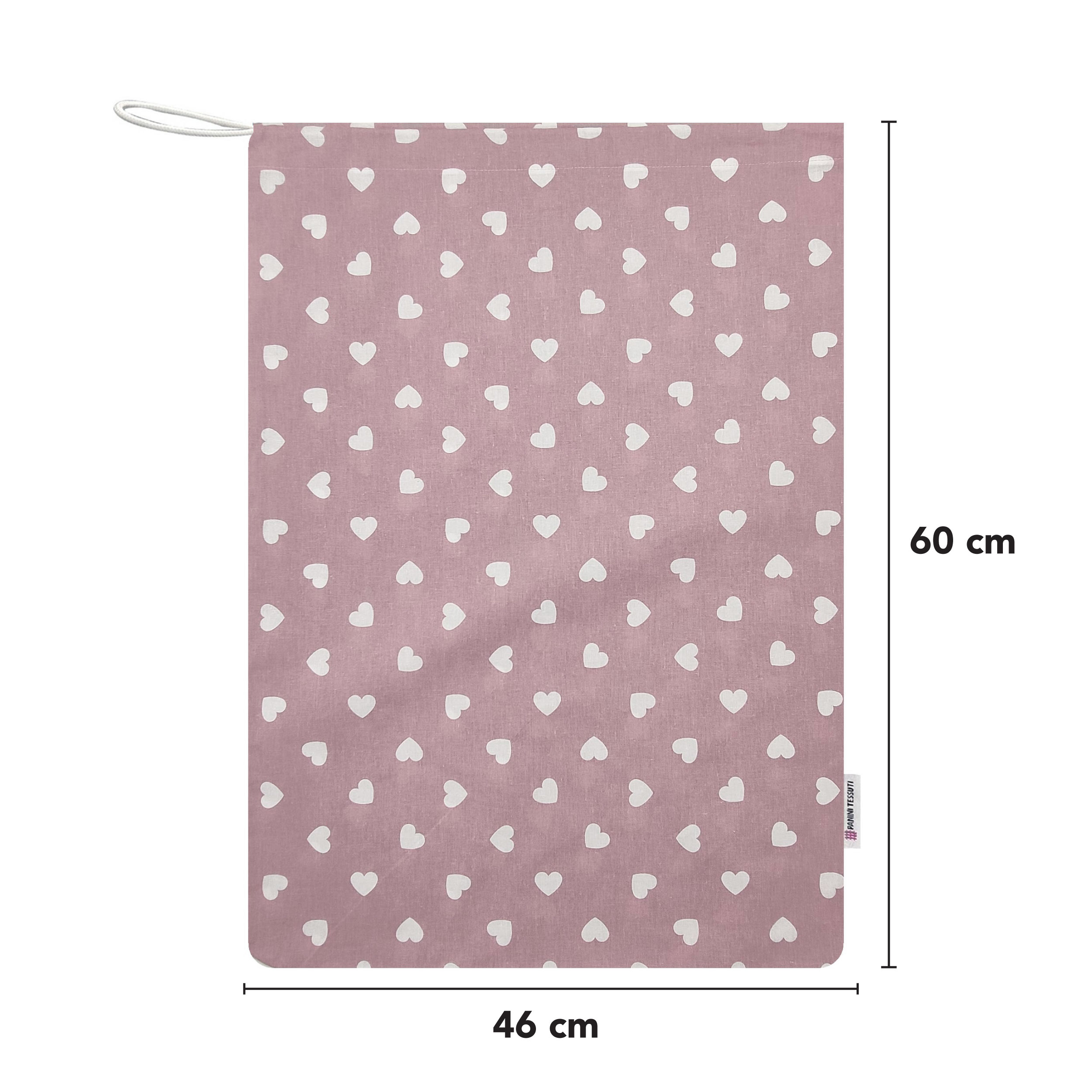 Sacchetto Asilo Cuori Bianchi con Sfondo Rosa Antico