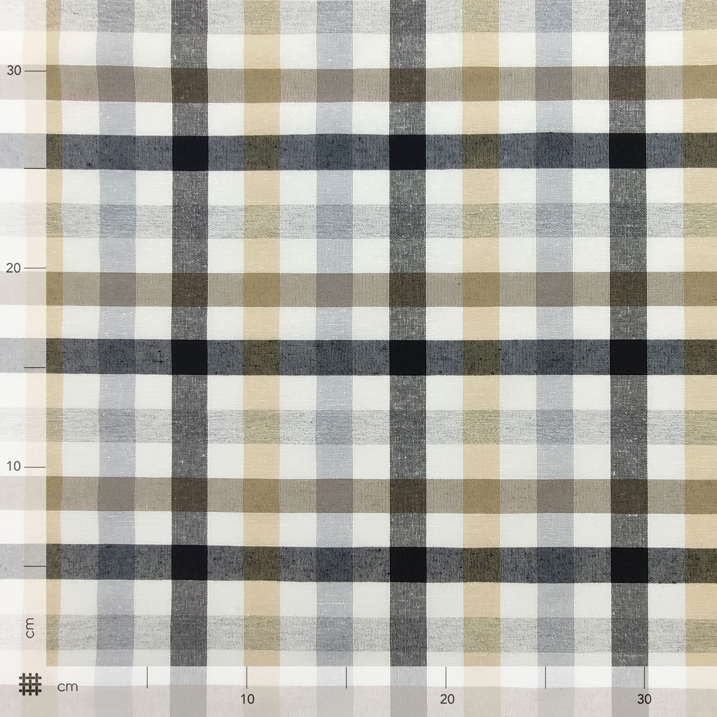 Tessuto Tinto In Filo per Tovaglia Quadretti Grigio Beige