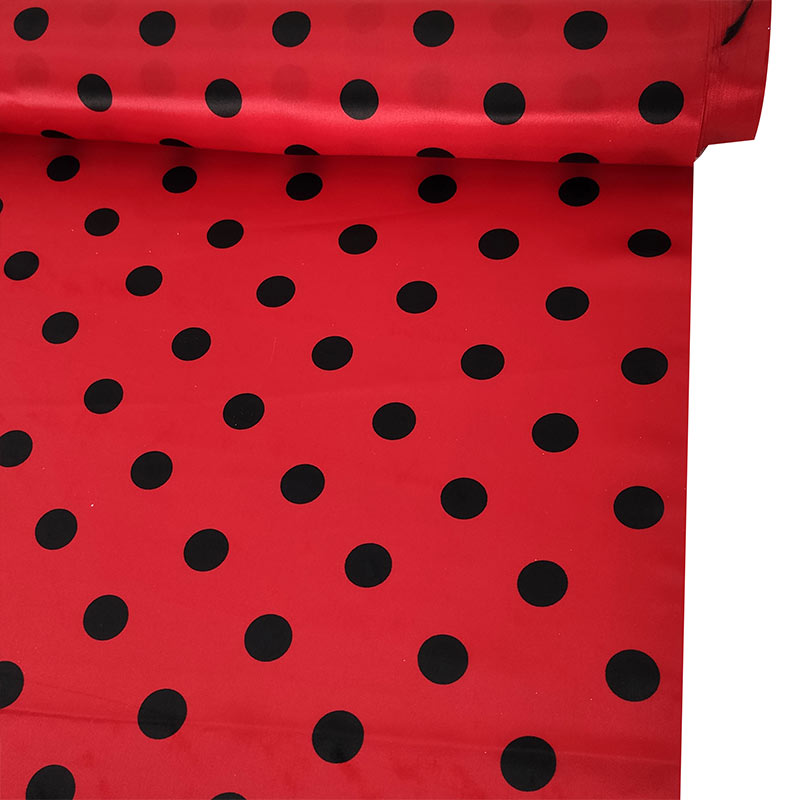  Tessuto Raso Carnevale Rosso Pois Neri Image