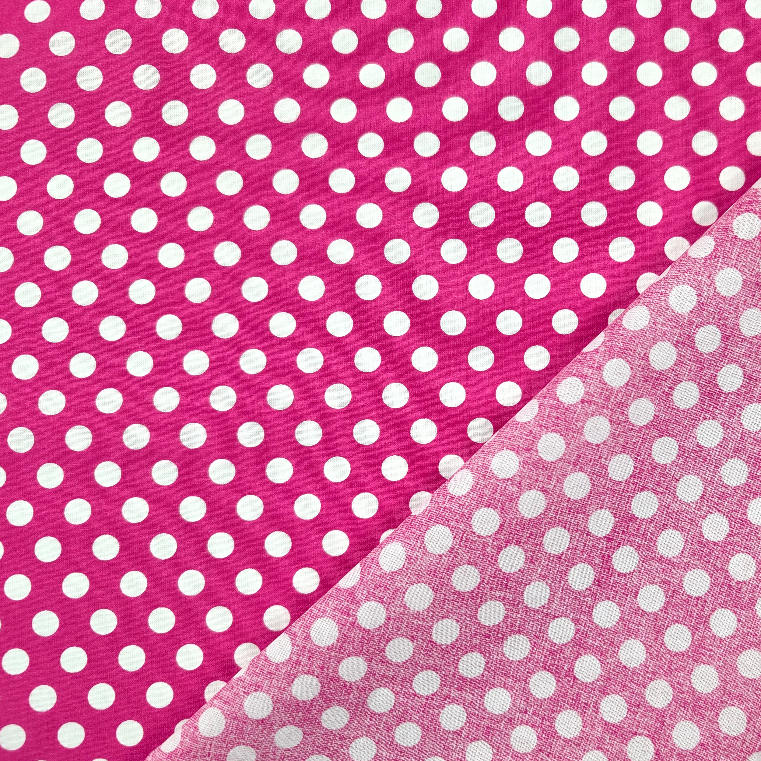 Tessuto Cotone Fuxia Pois Bianchi Grandi Image
