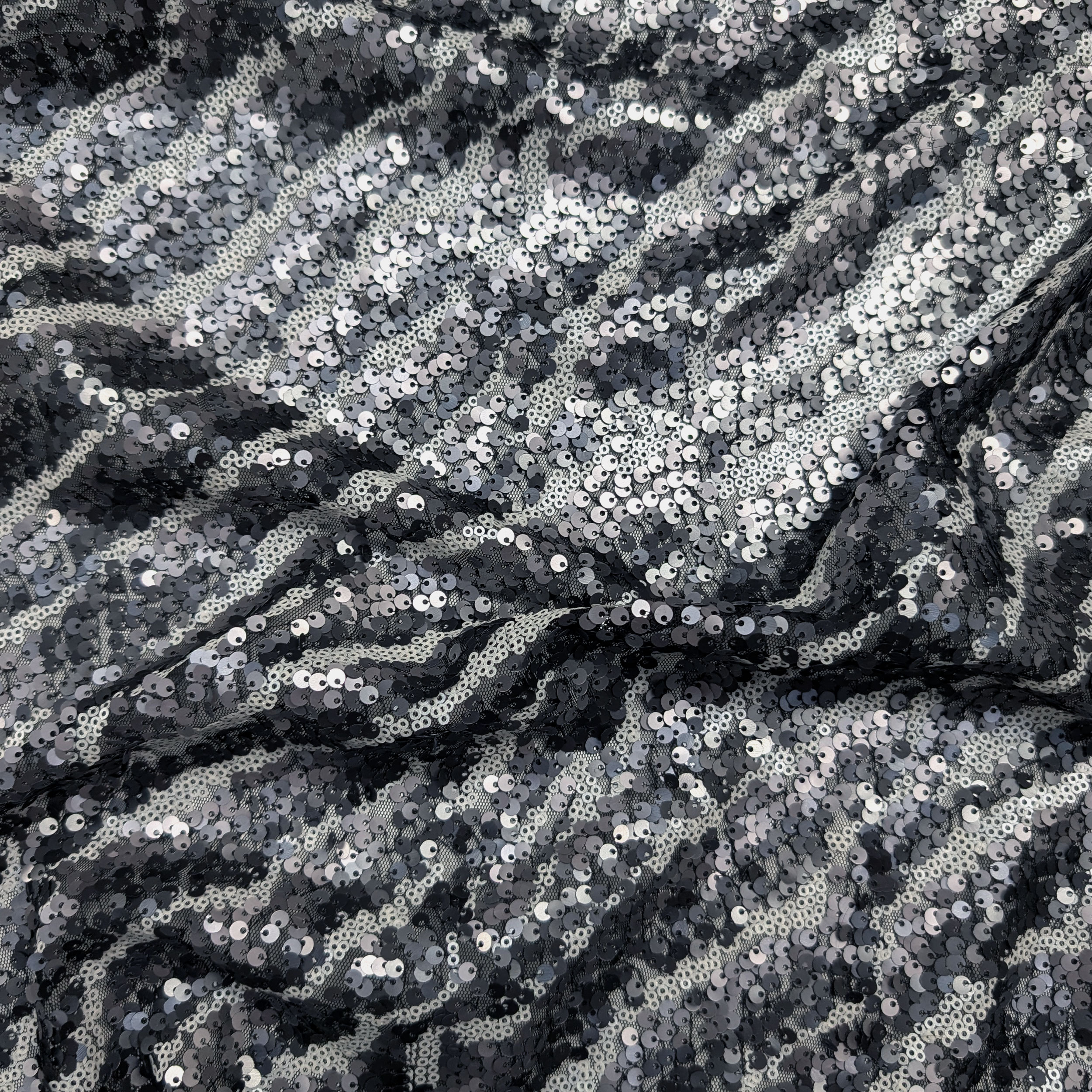 Tessuto Paillettes Astratto Argento e Grigio Image