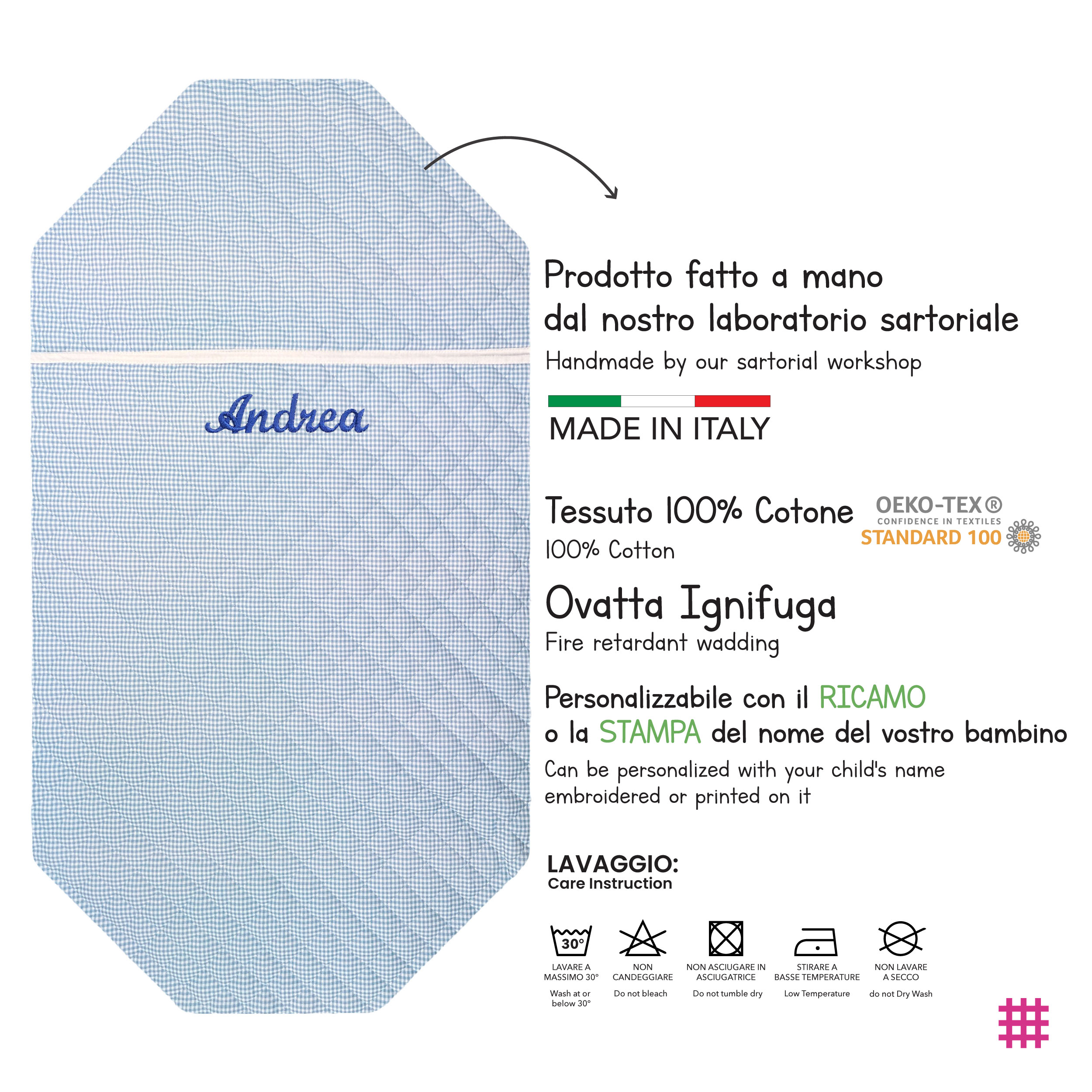 Sacco Nanna Sagomato per Brandine Quadretti Azzurro Image