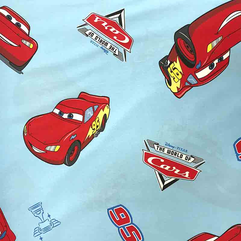 Tessuto Cotone Disney Cars Azzurro Disteso