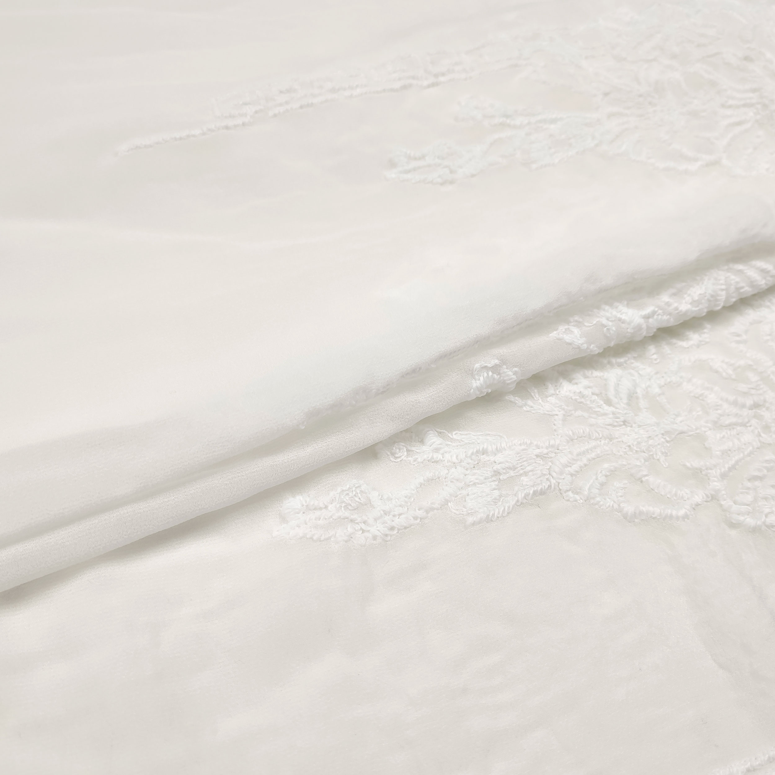 Tessuto Chiffon Ricamato Doppio Smerlo Bianco