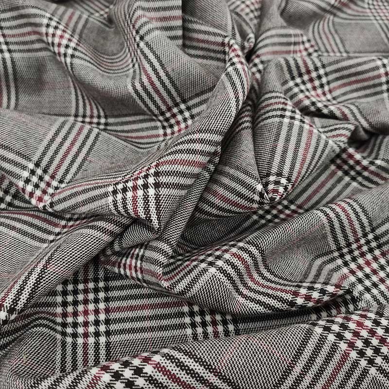 Tessuto Scozzese Quadri Bordeaux e Marrone