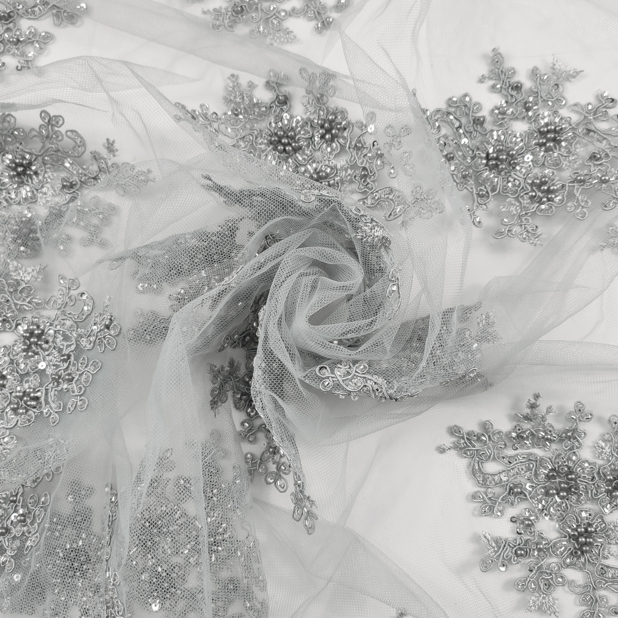 Tulle Ricamato Perline Lux Grigio Image