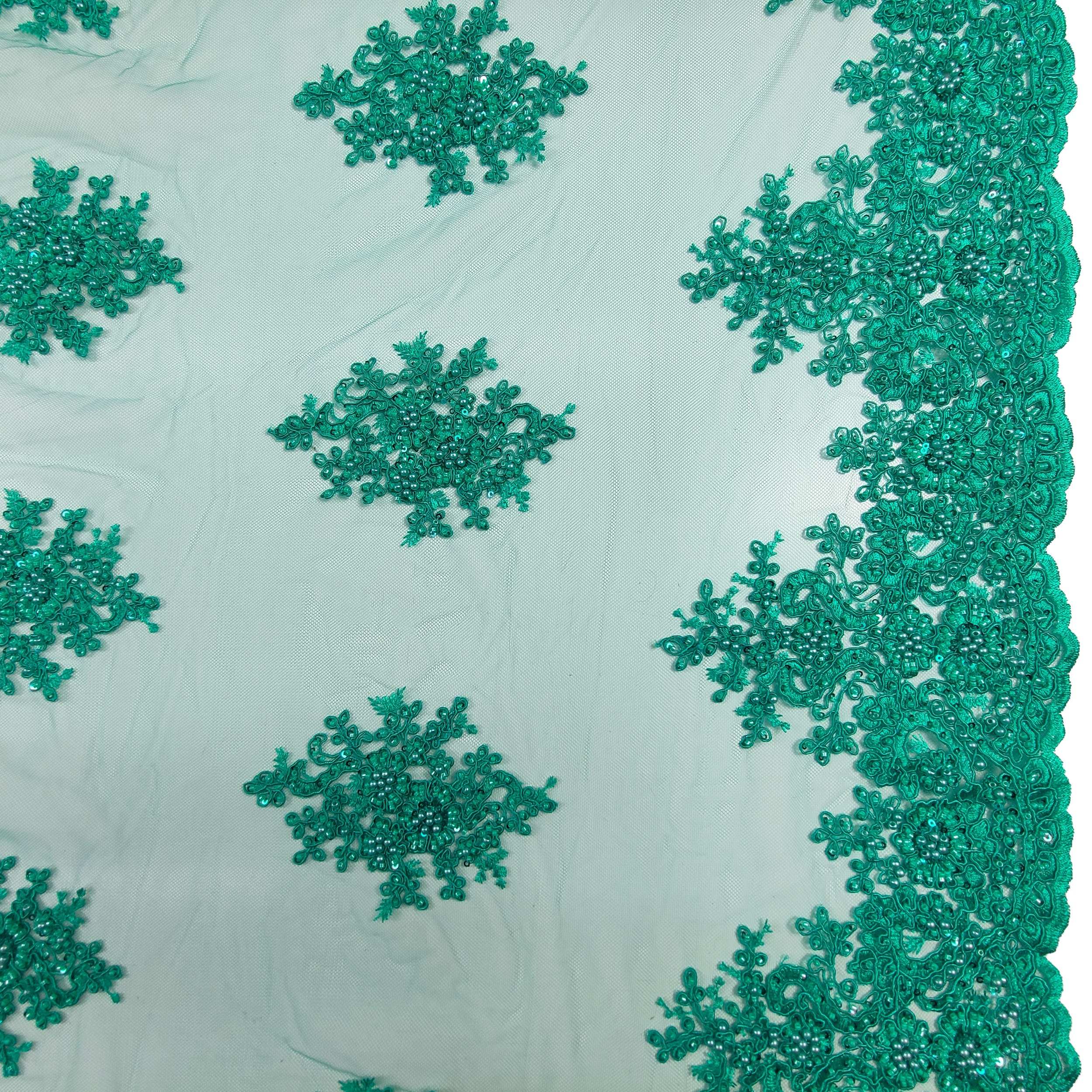 Tulle Ricamato Perline Lux Verde Smeraldo