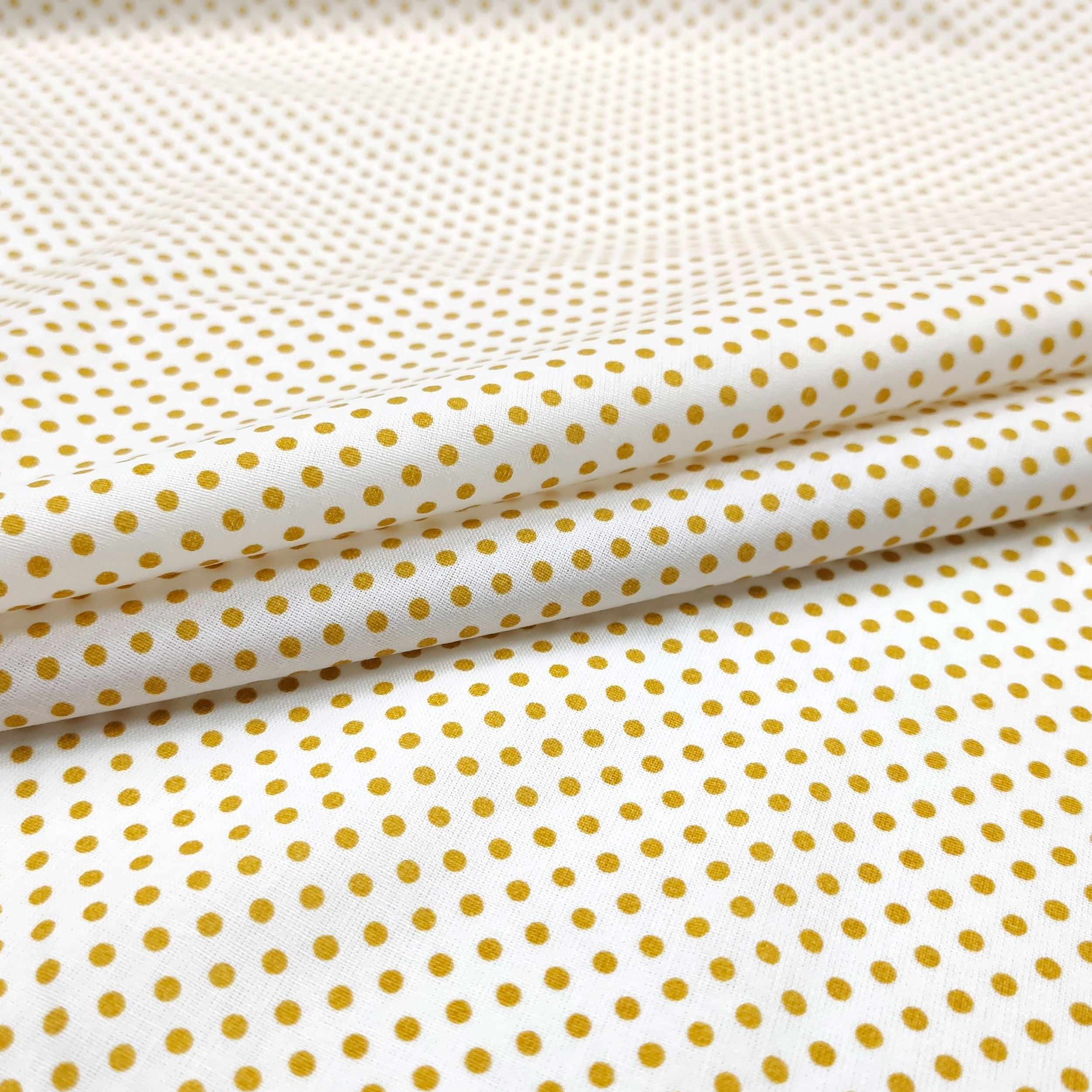 Tessuto Cotone Bianco Pois Senape Image