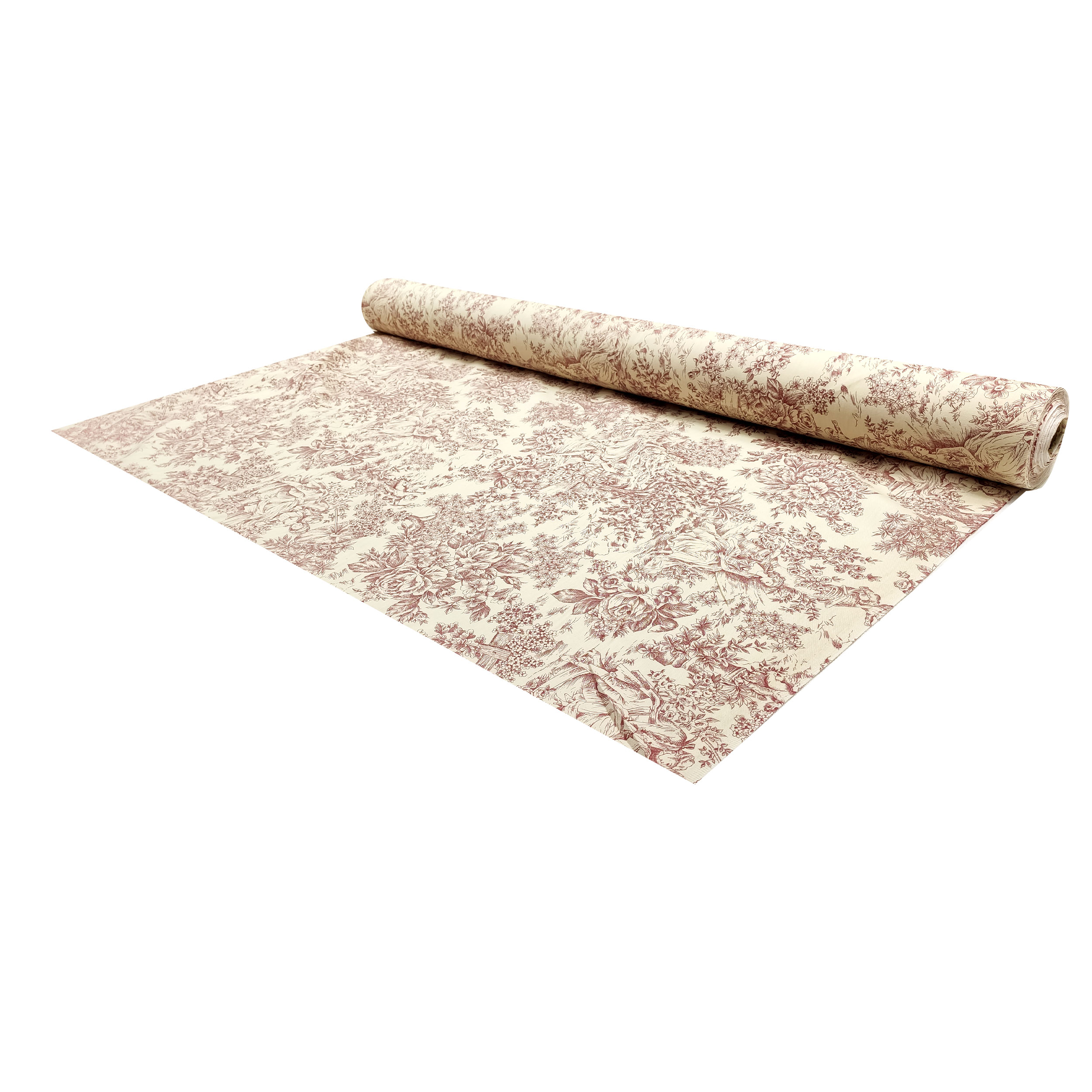 Tessuto Panama Toile De Jouy Rosso Sfondo Panna H 280 cm Image