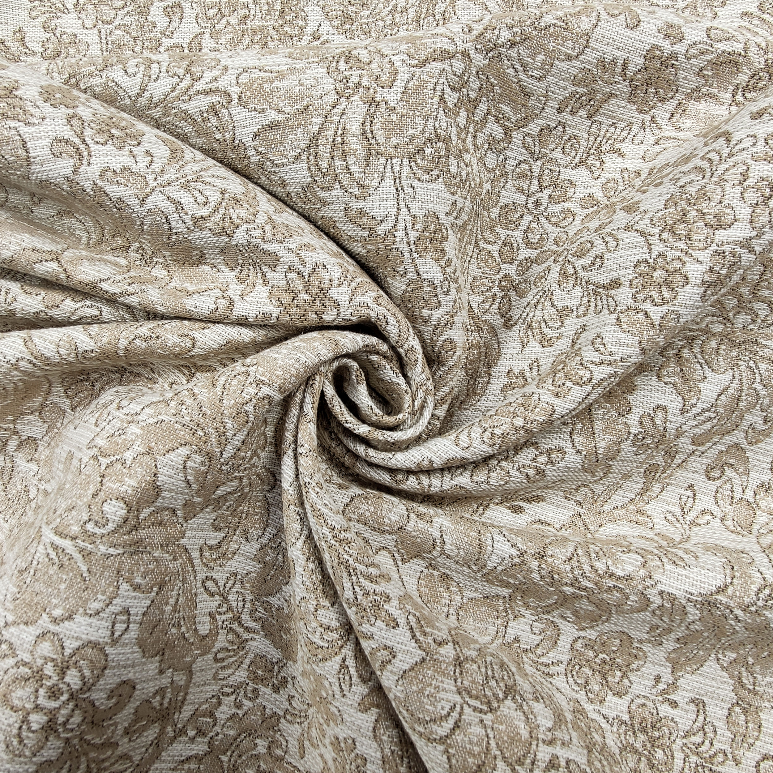 Tessuto per Arredamento Jacquard con Fiori Beige