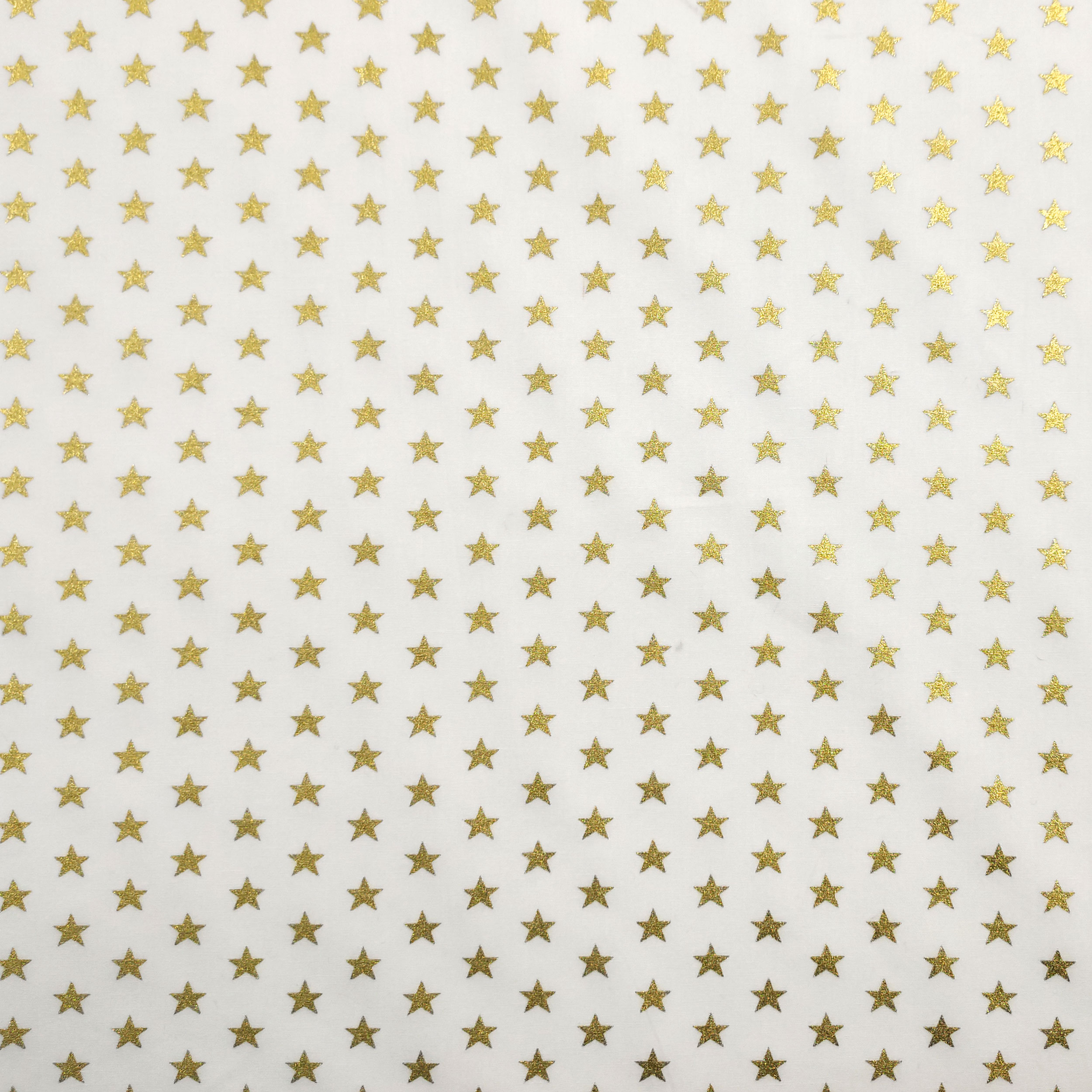 Tessuto Cotone Stelle Lurex Oro Sfondo Bianco