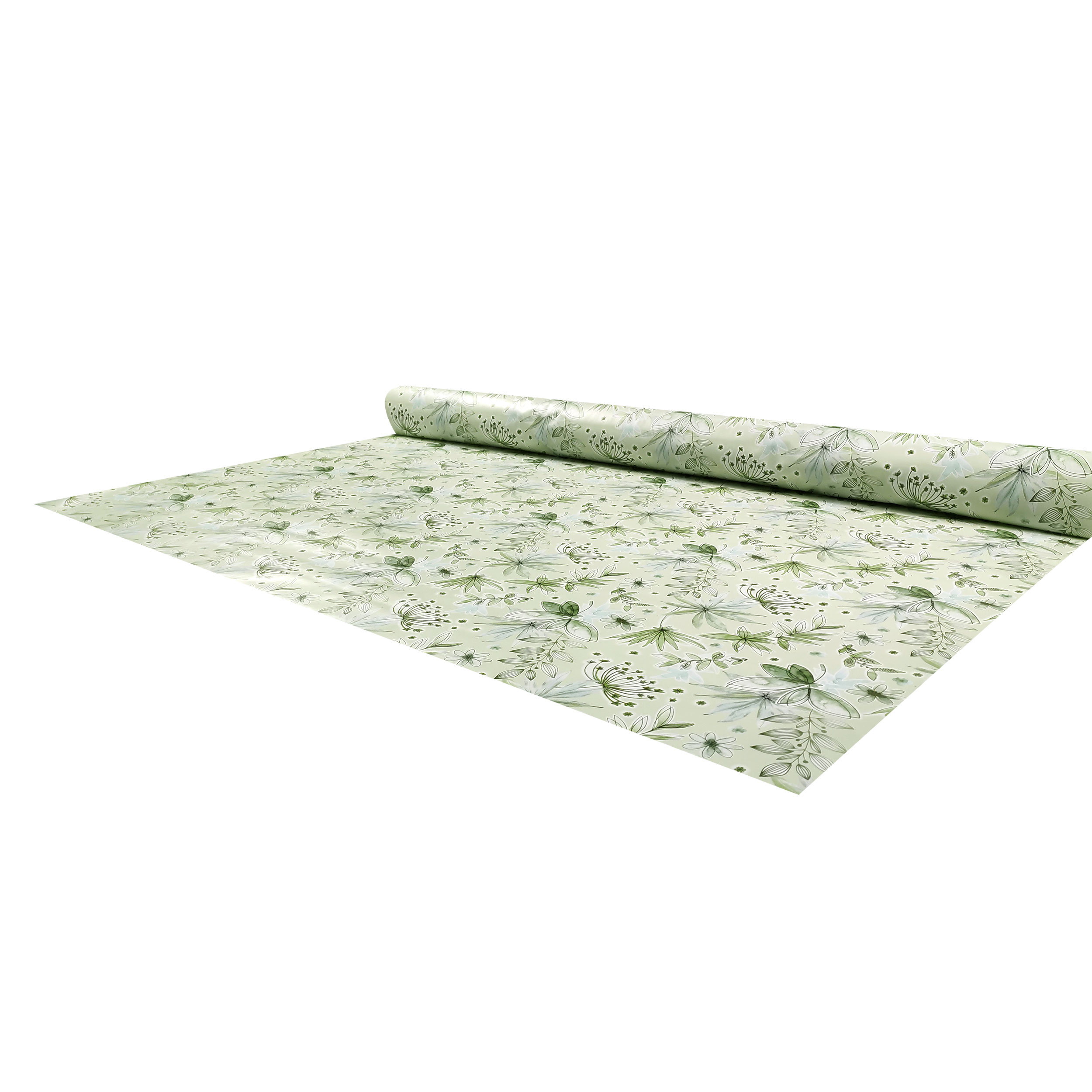 Tessuto per Tovaglia Plastificata Fiori Toni del Verde
