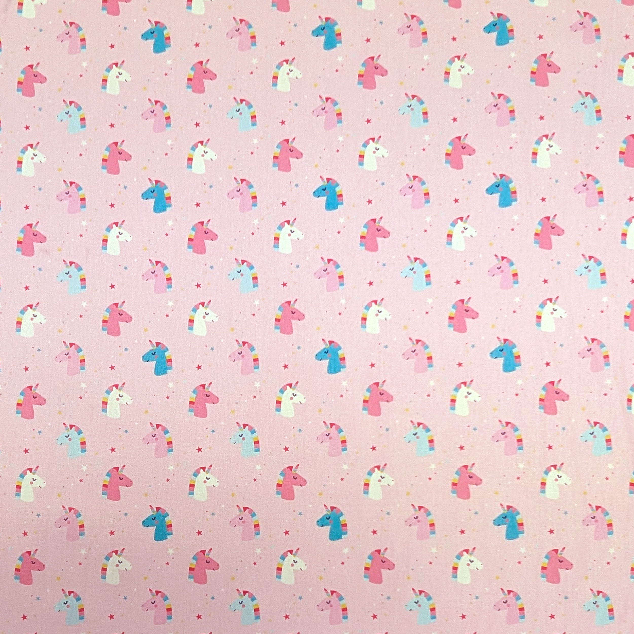 Ritaglio Popeline di Cotone Unicorni Sfondo Rosa 115x145 cm Image