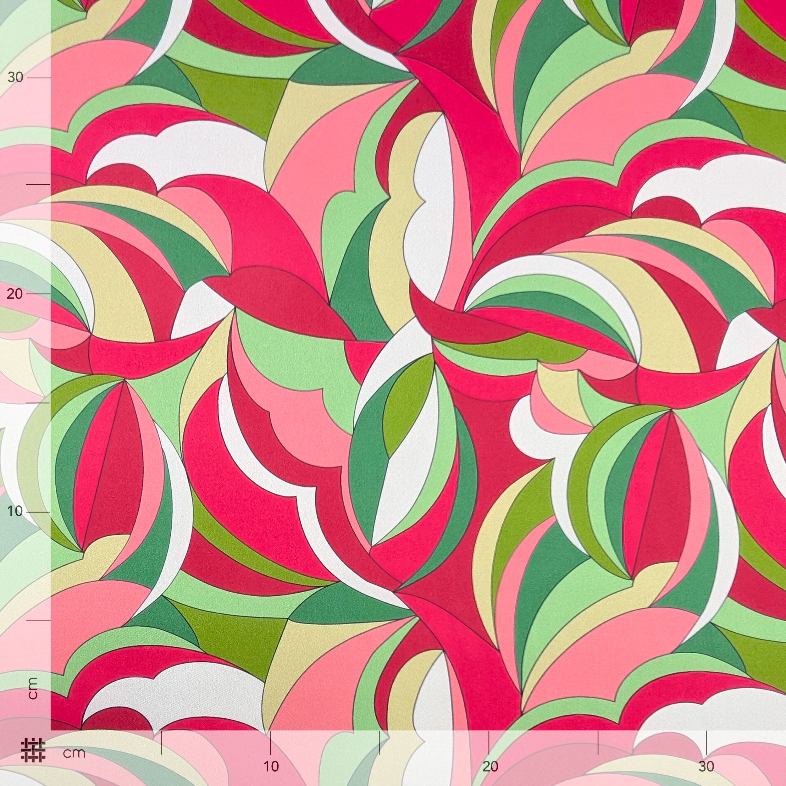 Raso Setato Alta Moda Fantasia Multicolor Rosso Verde Image