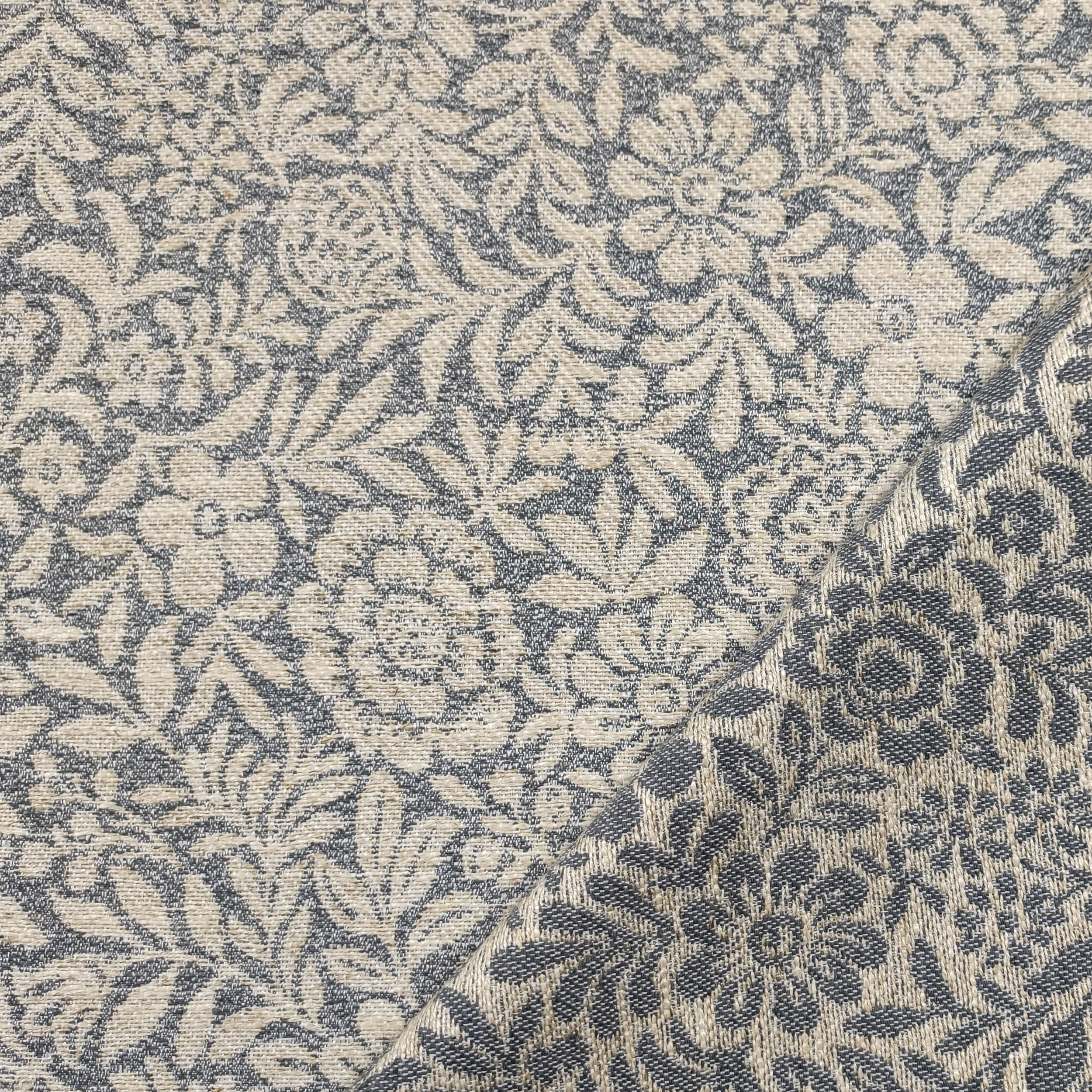 Tessuto Jacquard Fiori Chiari Sfondo Grigio