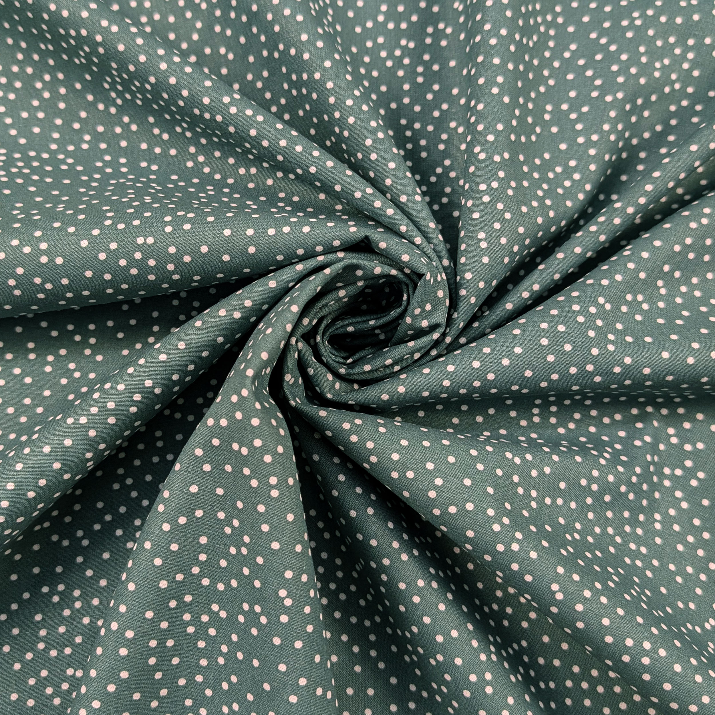 Popeline Cotone Pois Bianchi Sfondo Verde Grigio Image