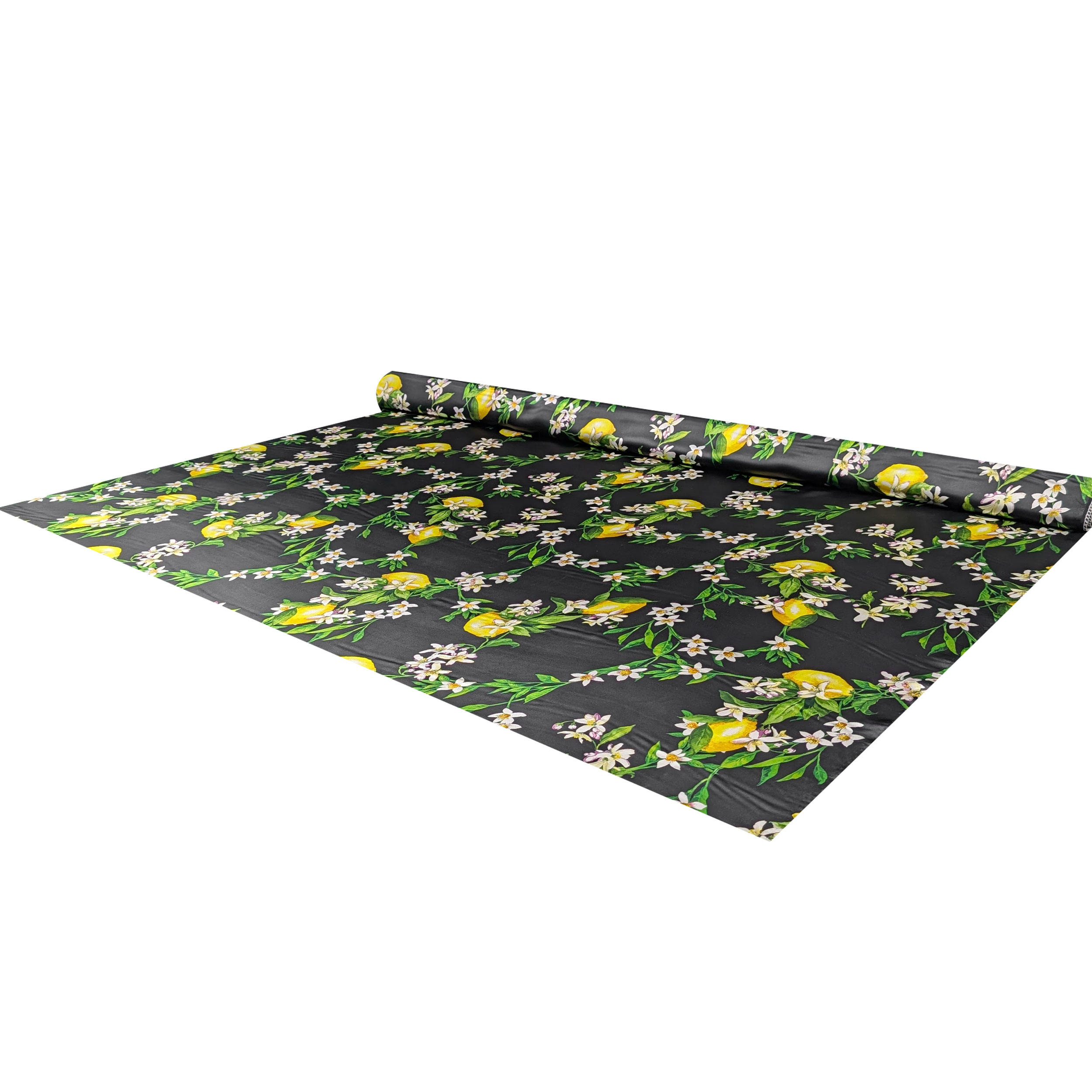 Raso Seta Viscosa Naturale Nero Fiori e Limoni Image