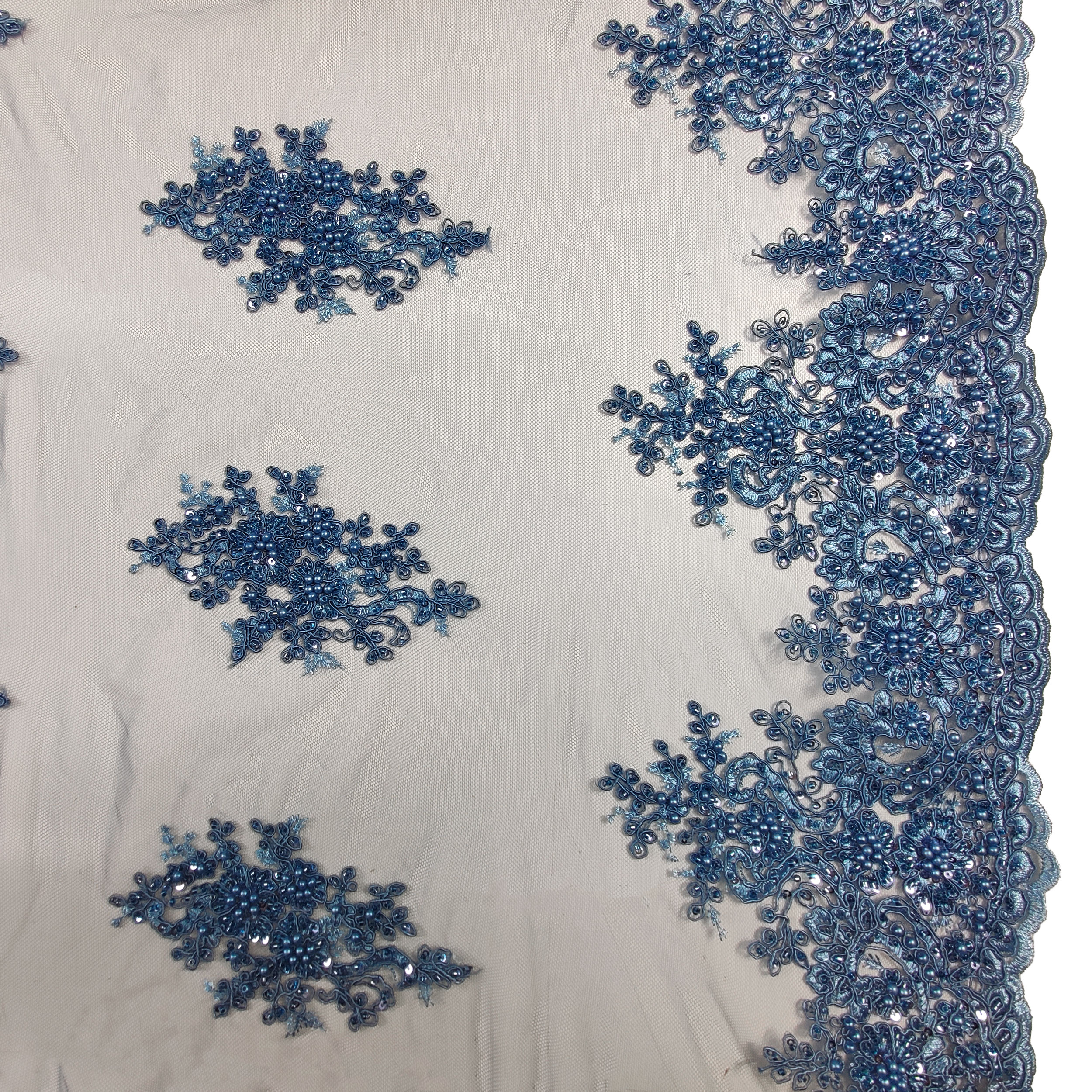 Tulle Ricamato Perline Lux Celeste