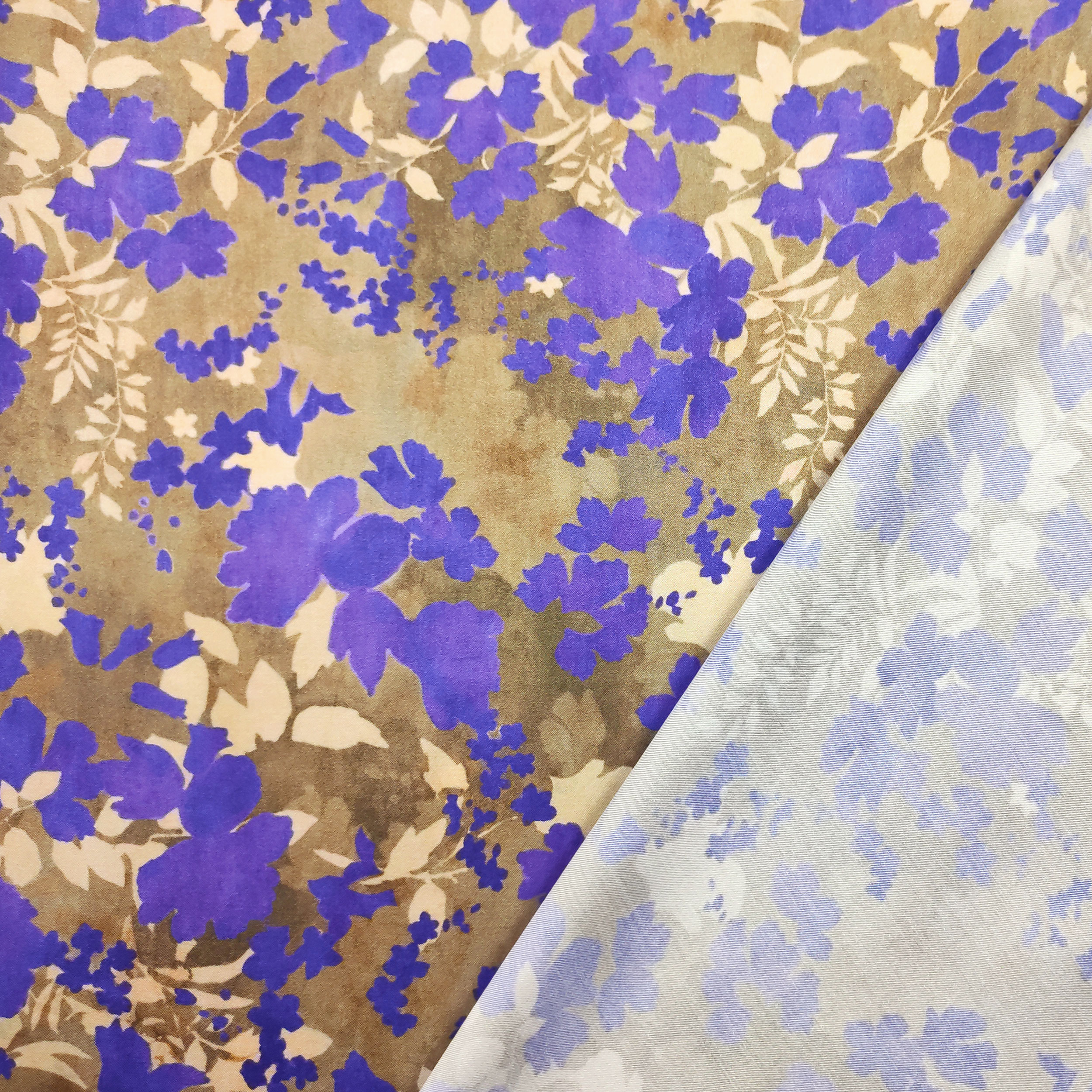 Raso Misto Seta Alta Moda Fiori Viola