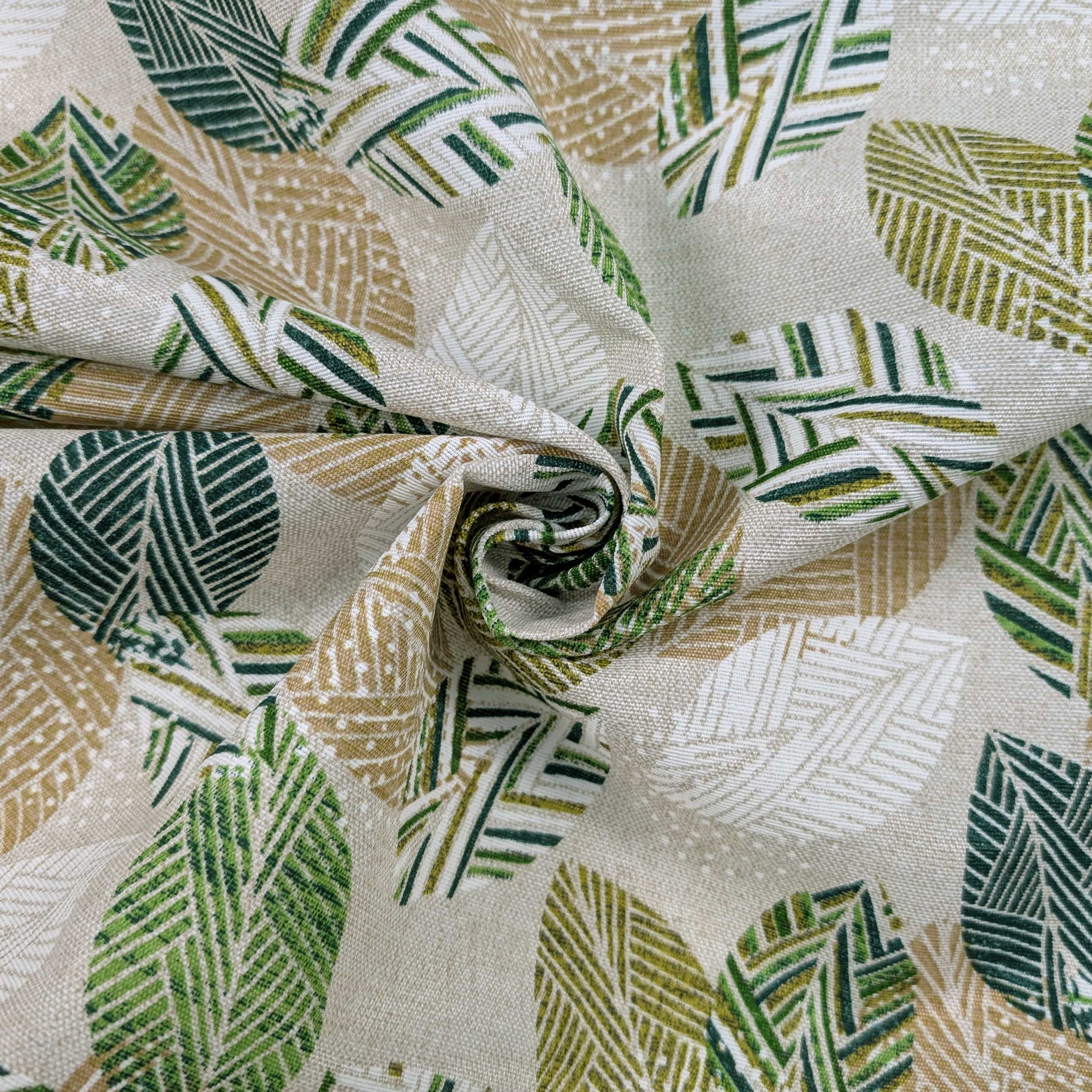 Ritaglio Panama Fantasia Foglie Artistiche Toni Verde 200x140 cm Image