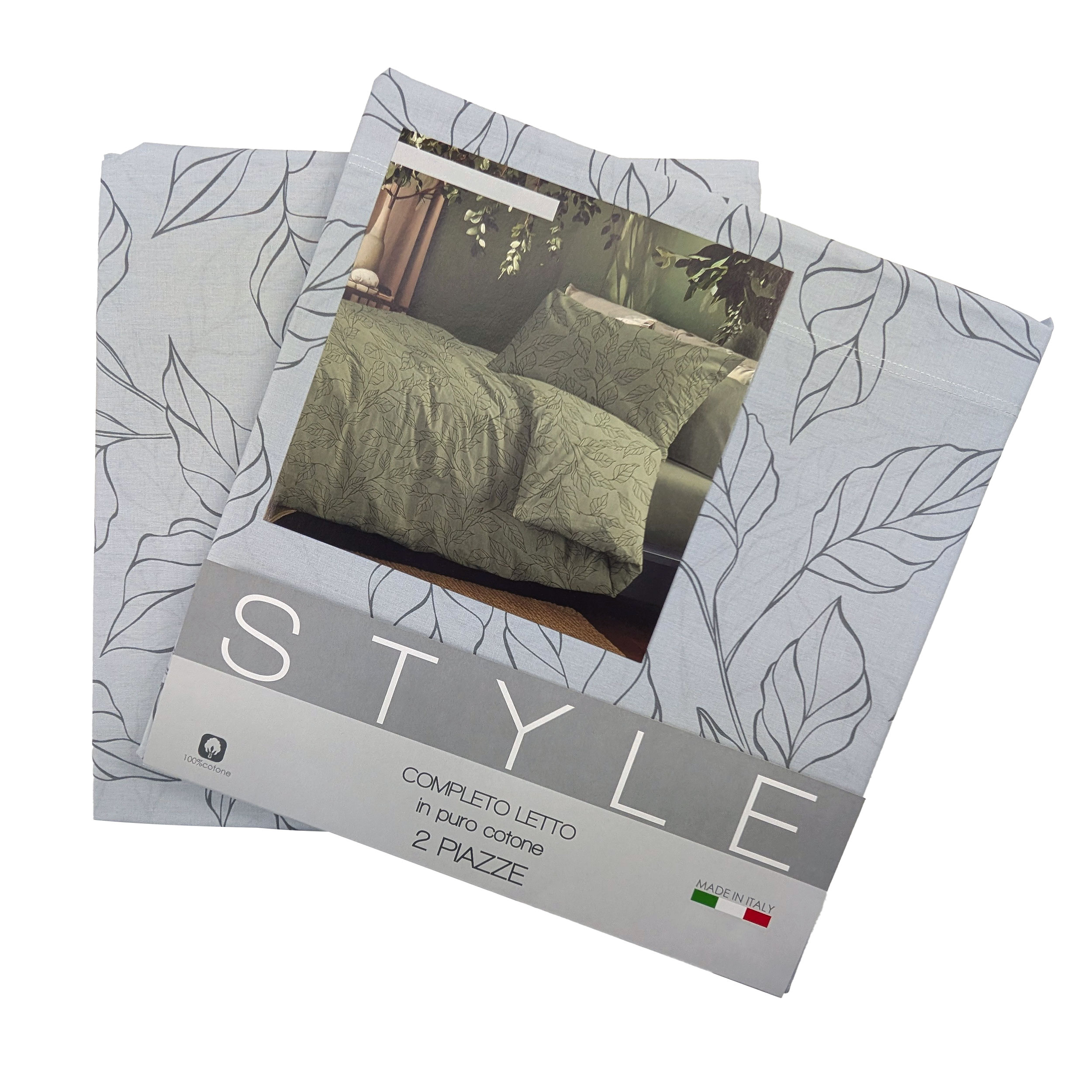 Completo Letto Matrimoniale Style Foglie Grigie Image